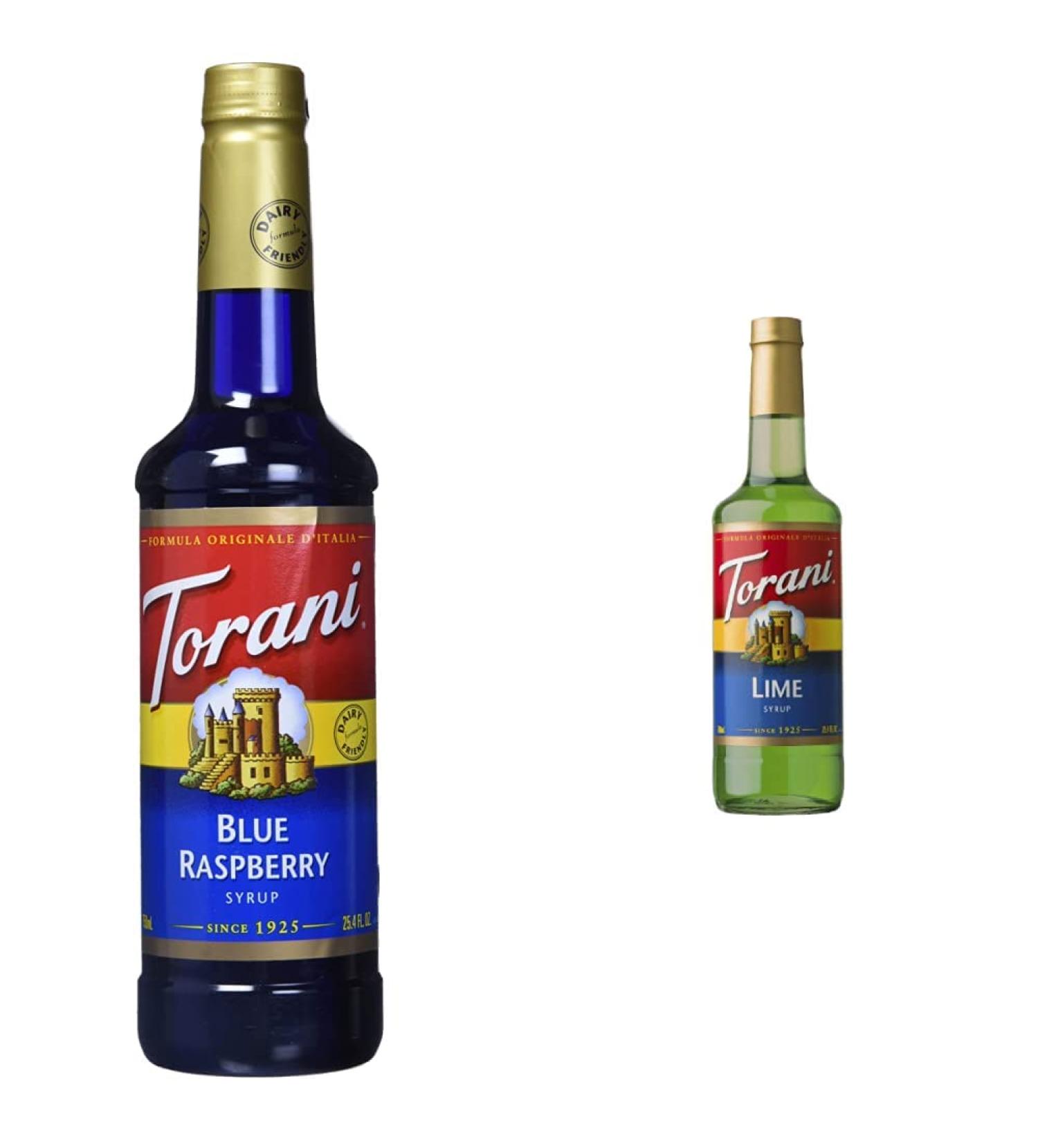 Torani Blue Raspberry Syrup Plastic Bottle 750 ml & Lime Flavour Syrup 750 Milliliter Syrup + Lime Syrup - Buy Online on GoSupps.com