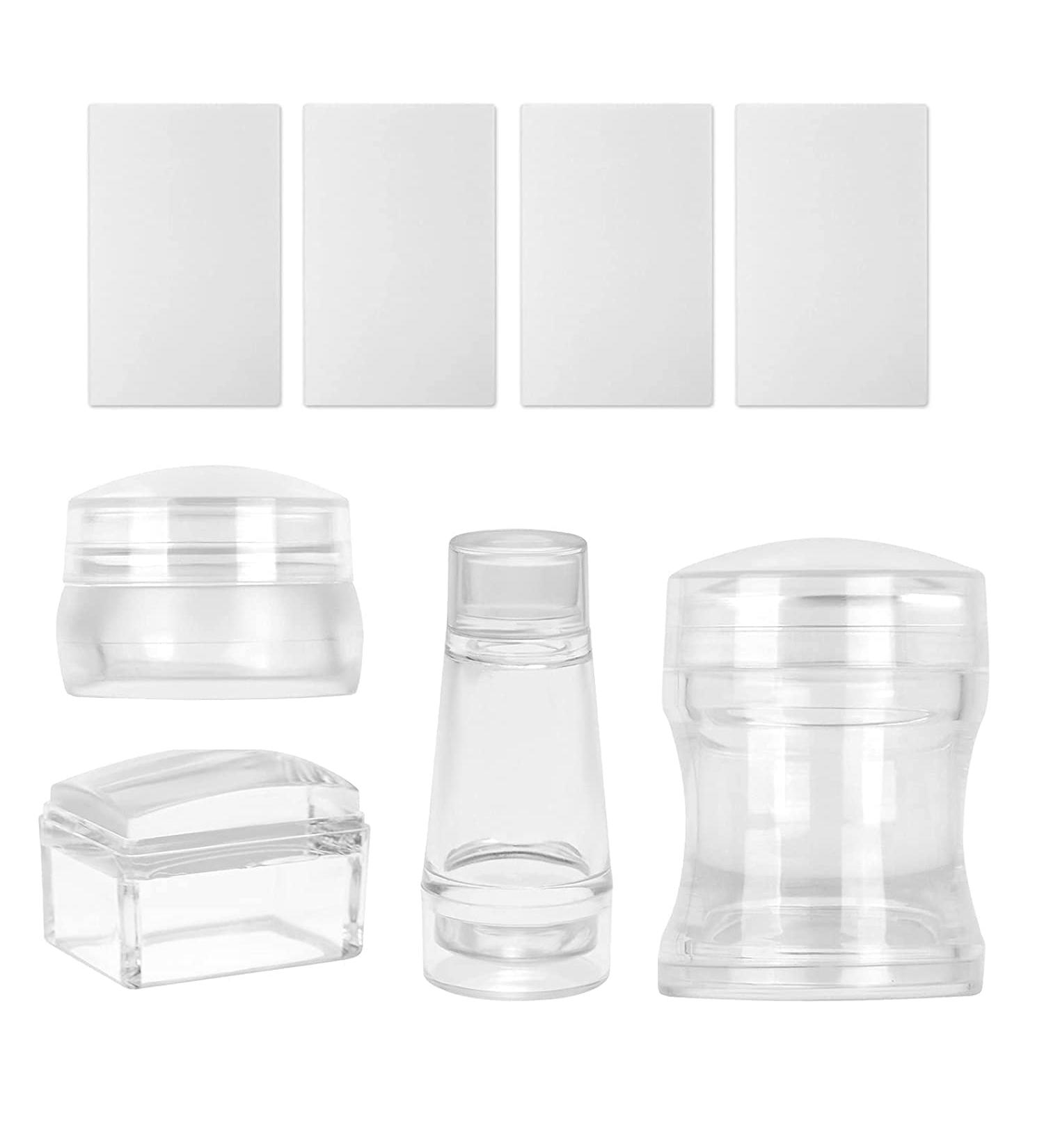 Freeorr Clear Silicone Nail Art Stamper Set - 4 Different Shapes with Scrapers for Manicure - Transparent Jelly Stamping Tools - Buy Online on GoSupps.com