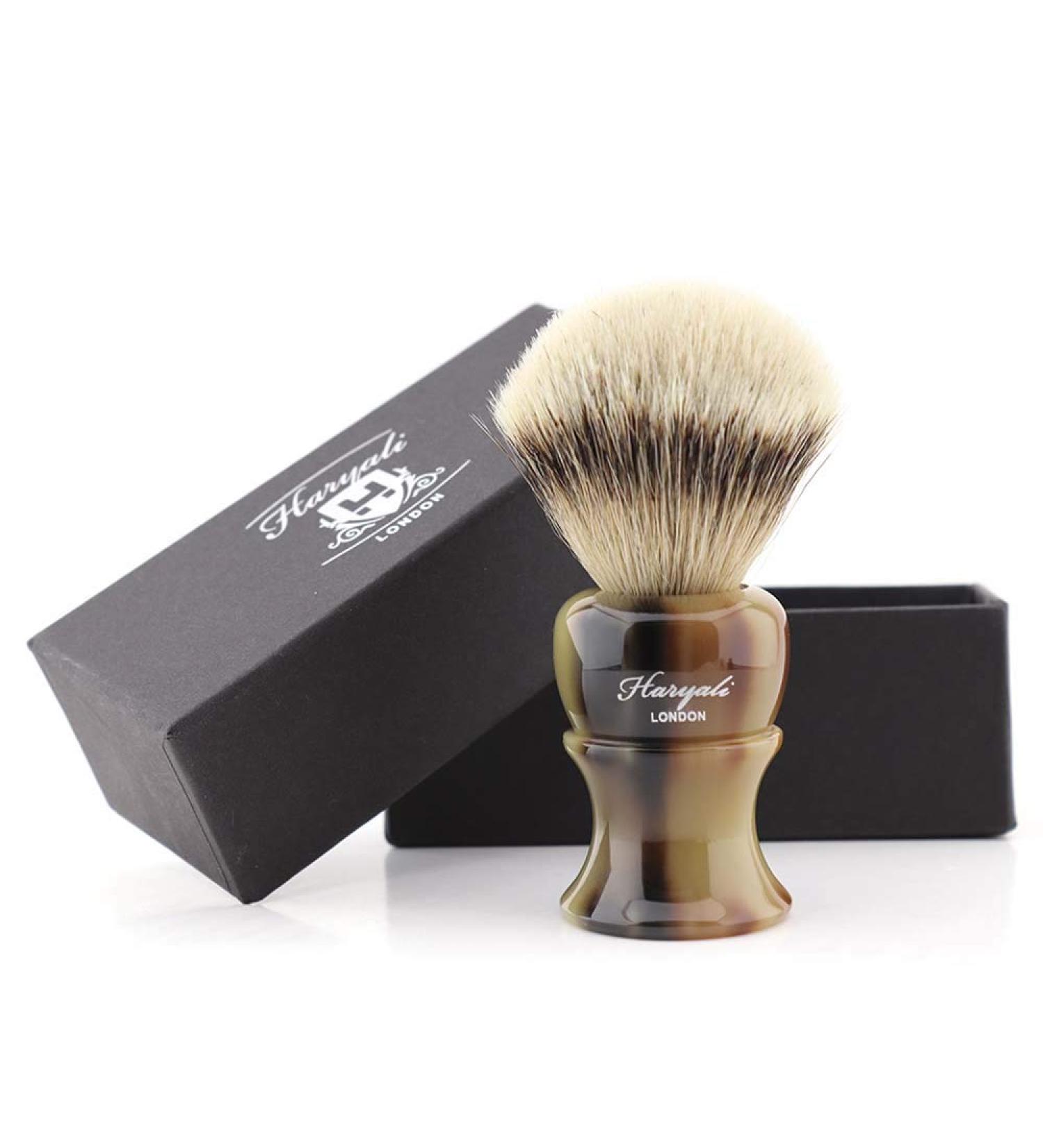 Handmade English Silver Tip Badger Shaving Brush | Imitation Horn Handle by Haryali London - Luxury Wet Shaving Accessories - Buy Online on GoSupps.com