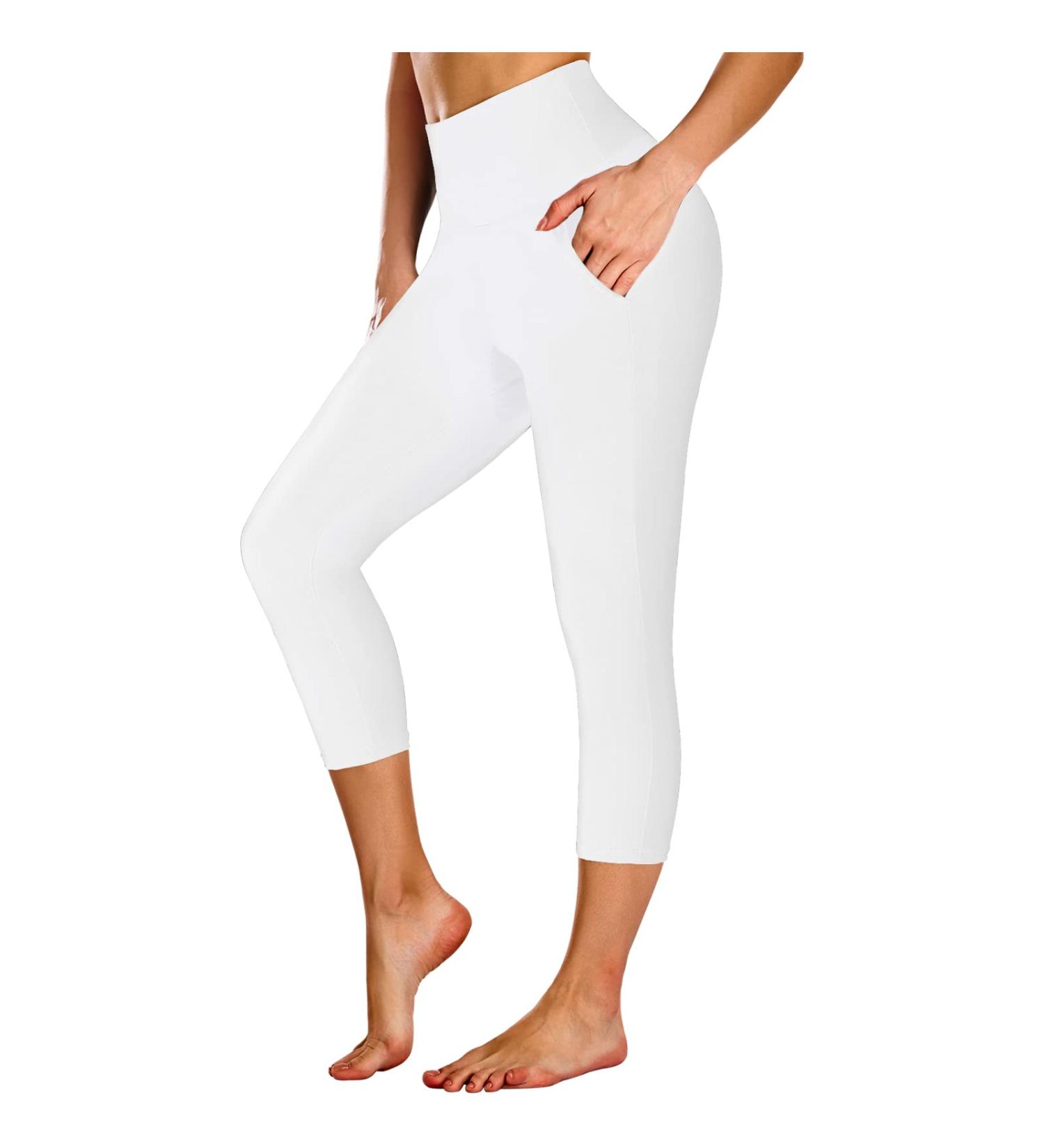 NEW YOUNG High Waisted Capri Leggings with Pockets for Women - XXL, White - Buy Online on GoSupps.com