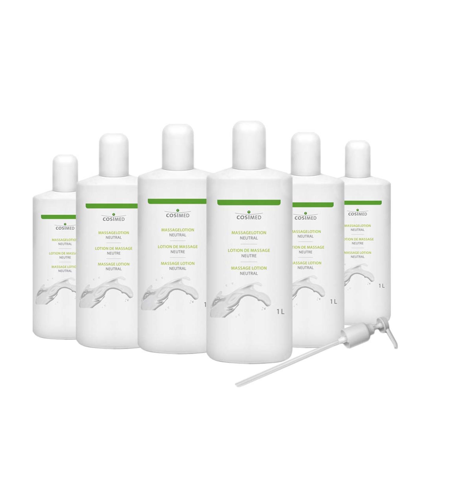 cosiMed massage lotion neutral | Bundle 6 x 1L | economical & easy to handle | Made in Germany | incl. dosing pump