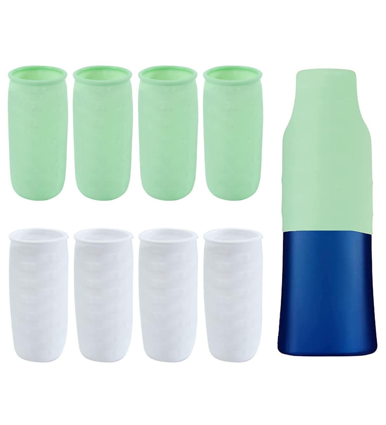 8 Silicone Bottle Covers - Leak-Proof Travel Caps for Shampoo & Shower Gel - Reusable Green & White - Buy Online on GoSupps.com