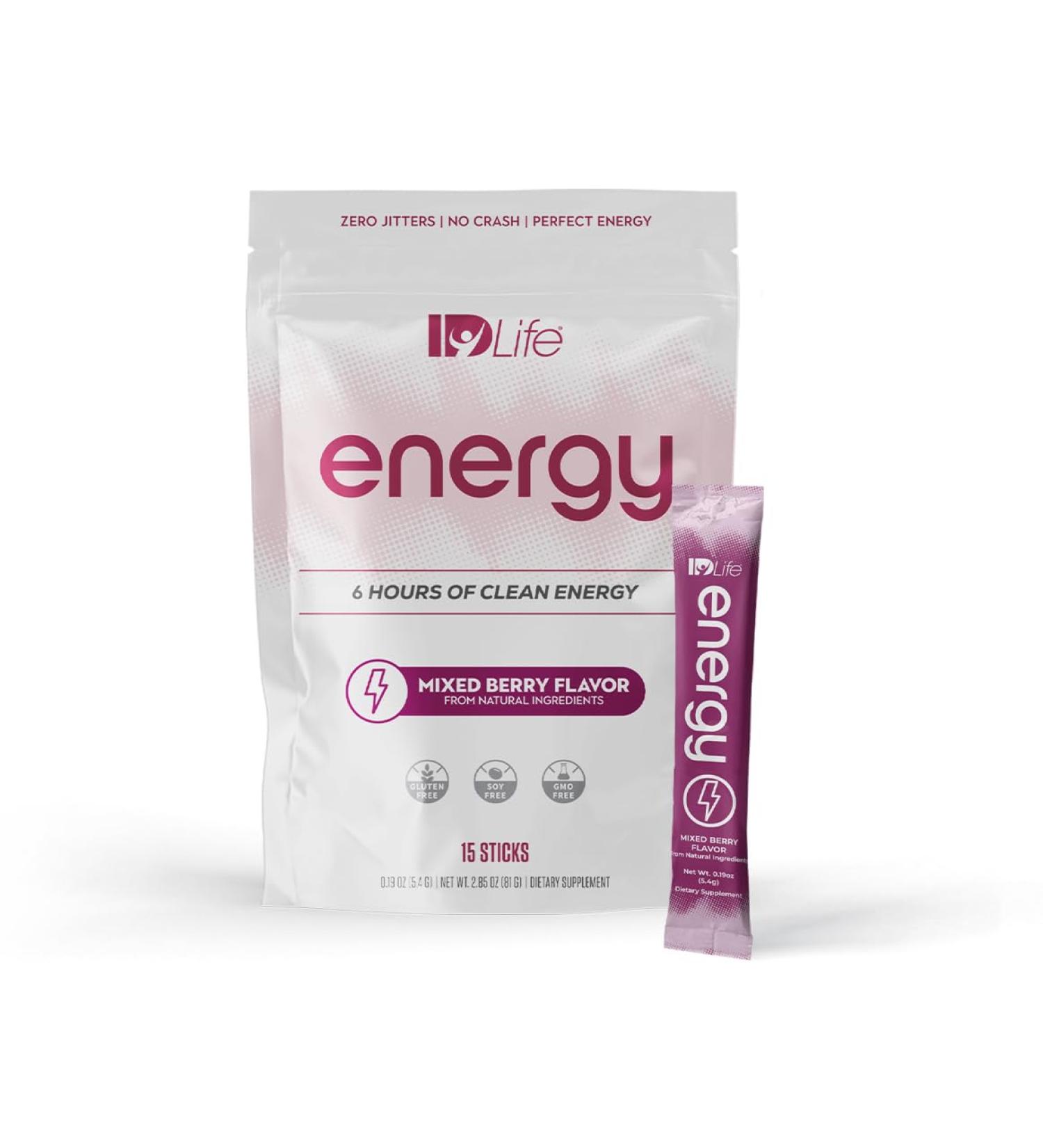 IDLife Energy - Mixed Berry - Sustained Power Boost with Powder, Healthy Drink for Work, Gym & Daily Use, 6 Hours of Boost - 15 Sticks per Bag - Buy Online on GoSupps.com