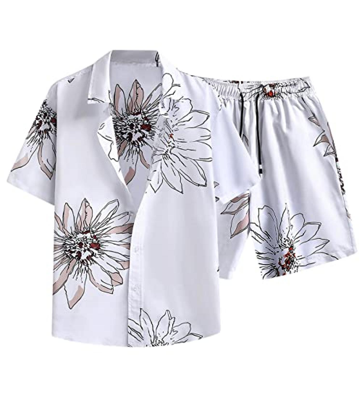 Men's Tropical Hawaiian Shirt and Shorts Set - Summer Beachwear, Regular Fit, Drawstring Waist, Button Down Shirt, Pockets - Small Size - Buy Online on GoSupps.com