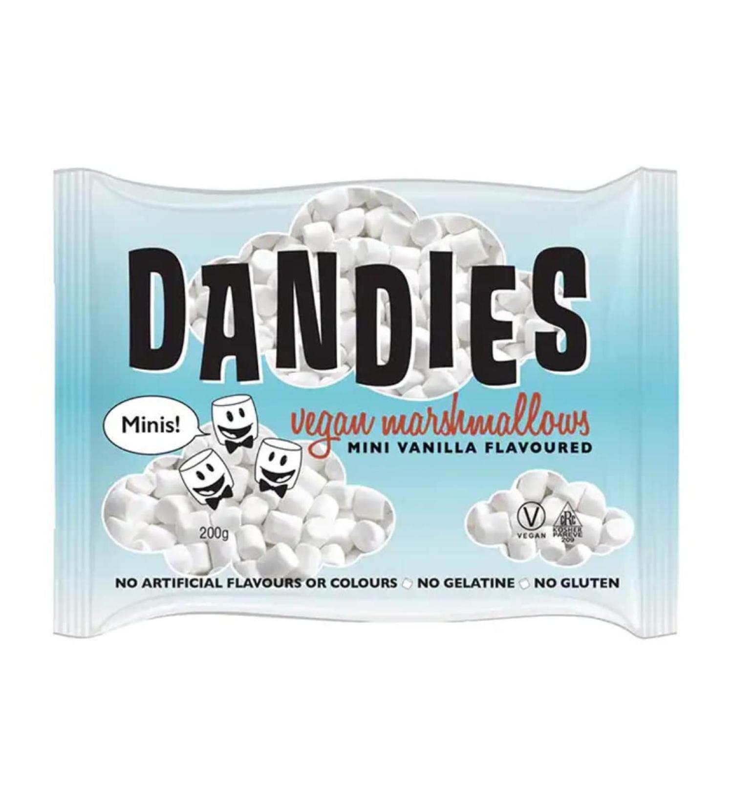 Dandies Vegan Vanilla Flavoured Mini Marshmallows 200g | Vegetarian Friendly | Gluten Free | Non-GMO | No Artificial Flavours Or Colours | Kosher | Allergen Free | Plant Based Snack Vanilla Mini 200g - Buy Online on GoSupps.com