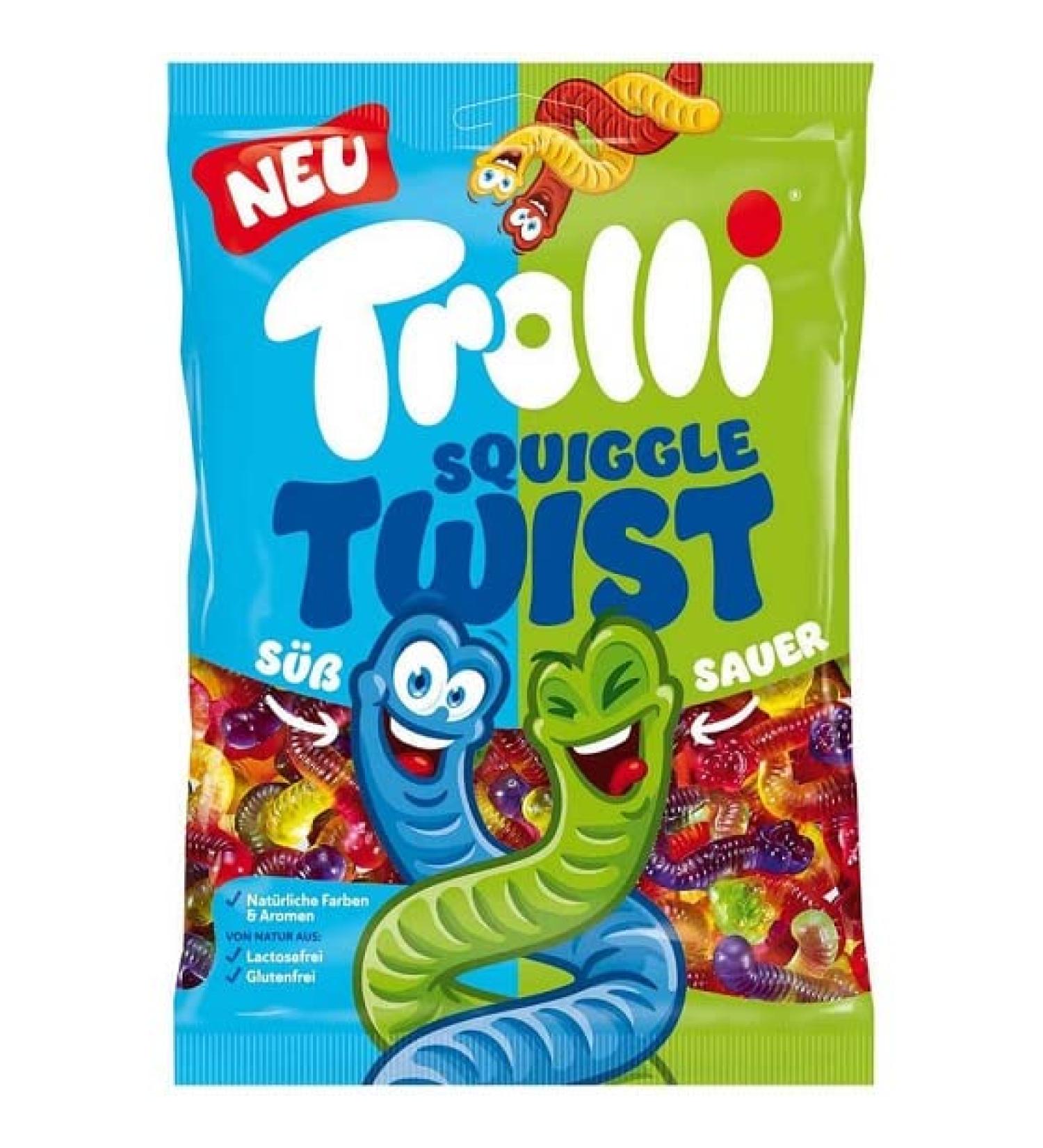 Trolli Trolli Squiggle Twist colorful braided rubber candies sweet and sour flavor 1 kg bag suitable for adults and children gift idea for birthdays and holidays