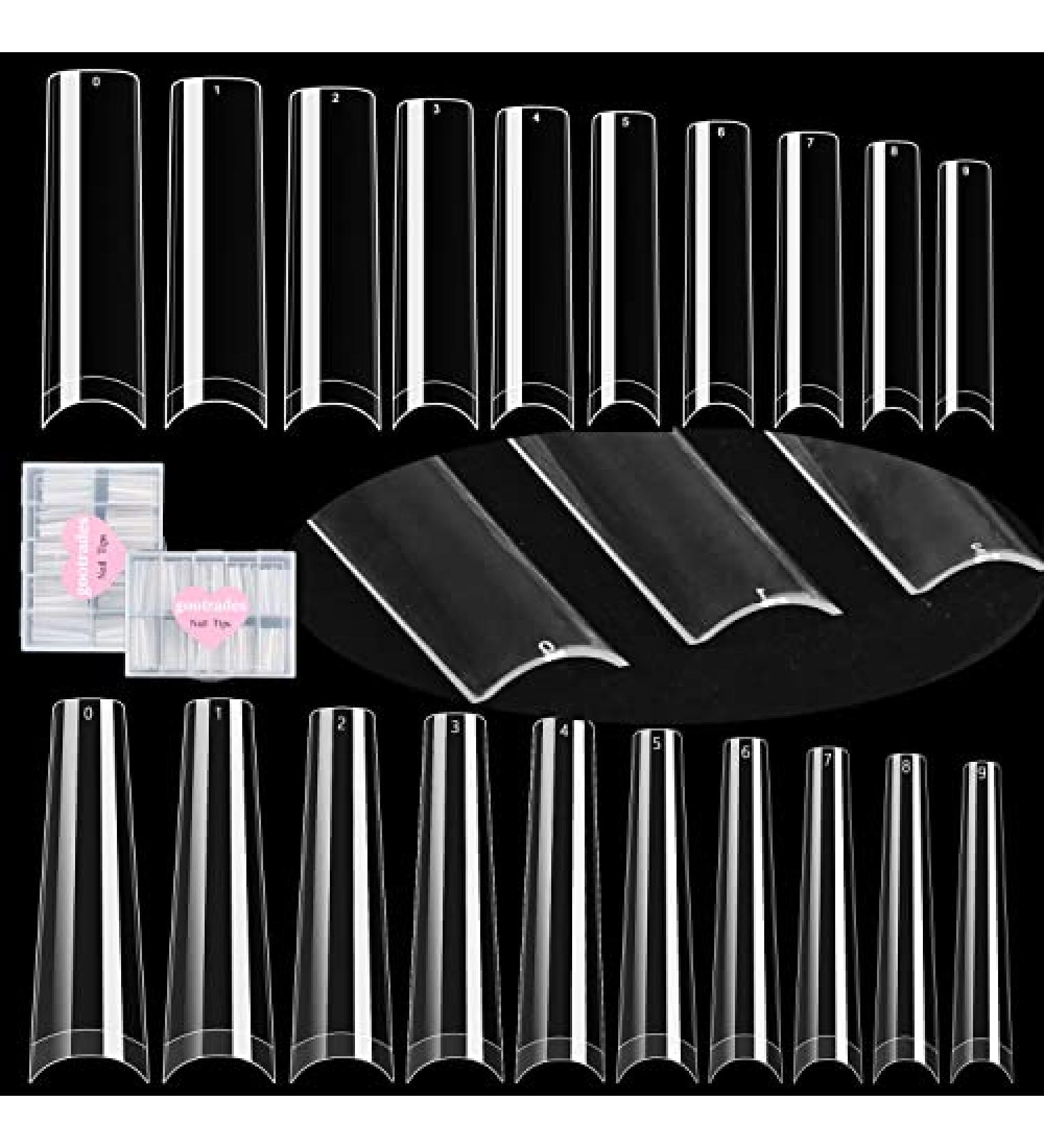 gootrades 500Pcs Flattened XXL Square Nail Tips - Clear Half Cover Tapered Straight Tips for Acrylic Nails - 10 Sizes in Storage Box - Buy Online on GoSupps.com
