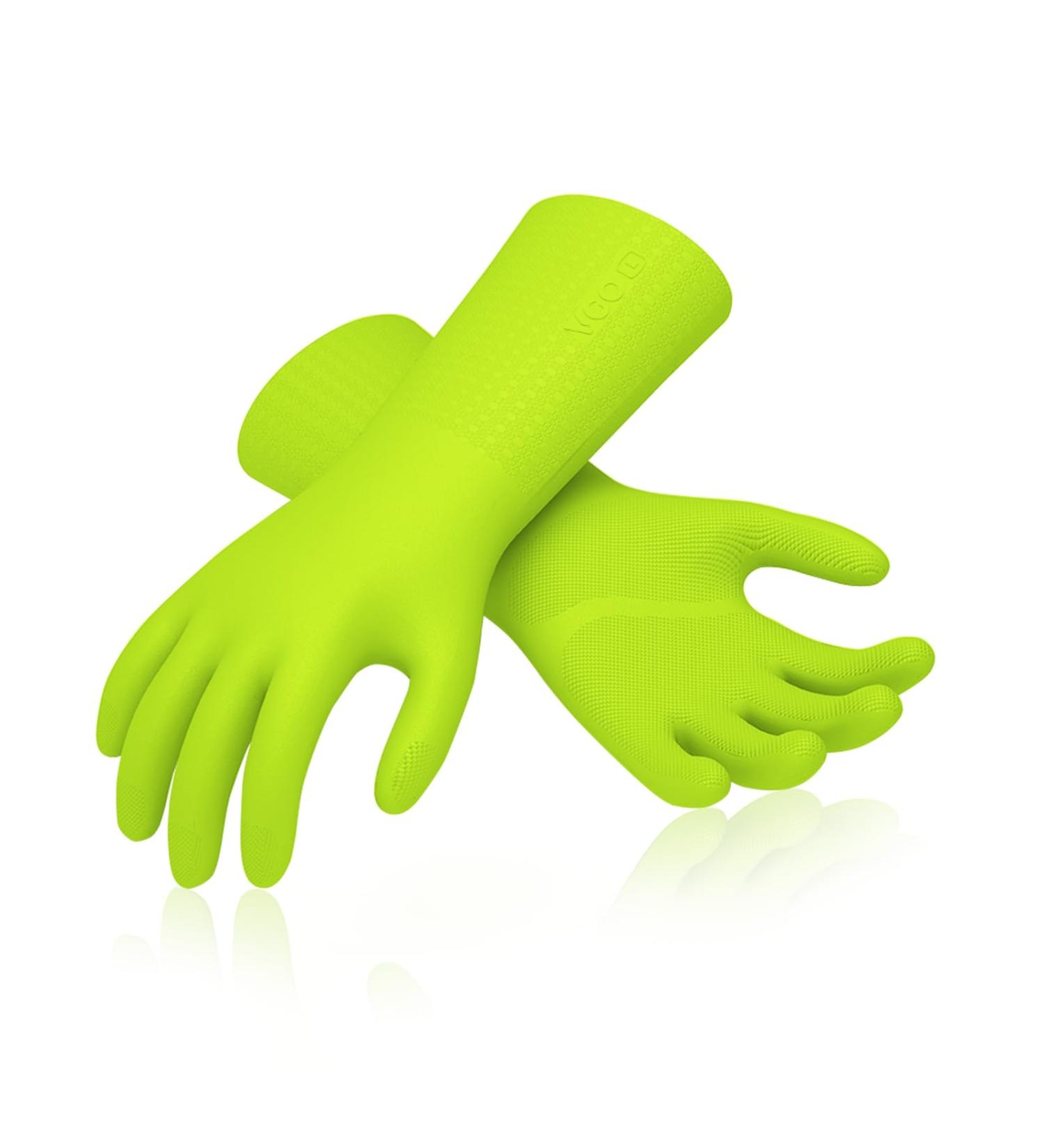 Vgo Household Gloves with Lining - Reusable Cleaning Gloves in TPE, Latex-Free, Thicker, Antislip, Multifunctional - 1 Pair Large (Lemon Green) - Buy Online on GoSupps.com