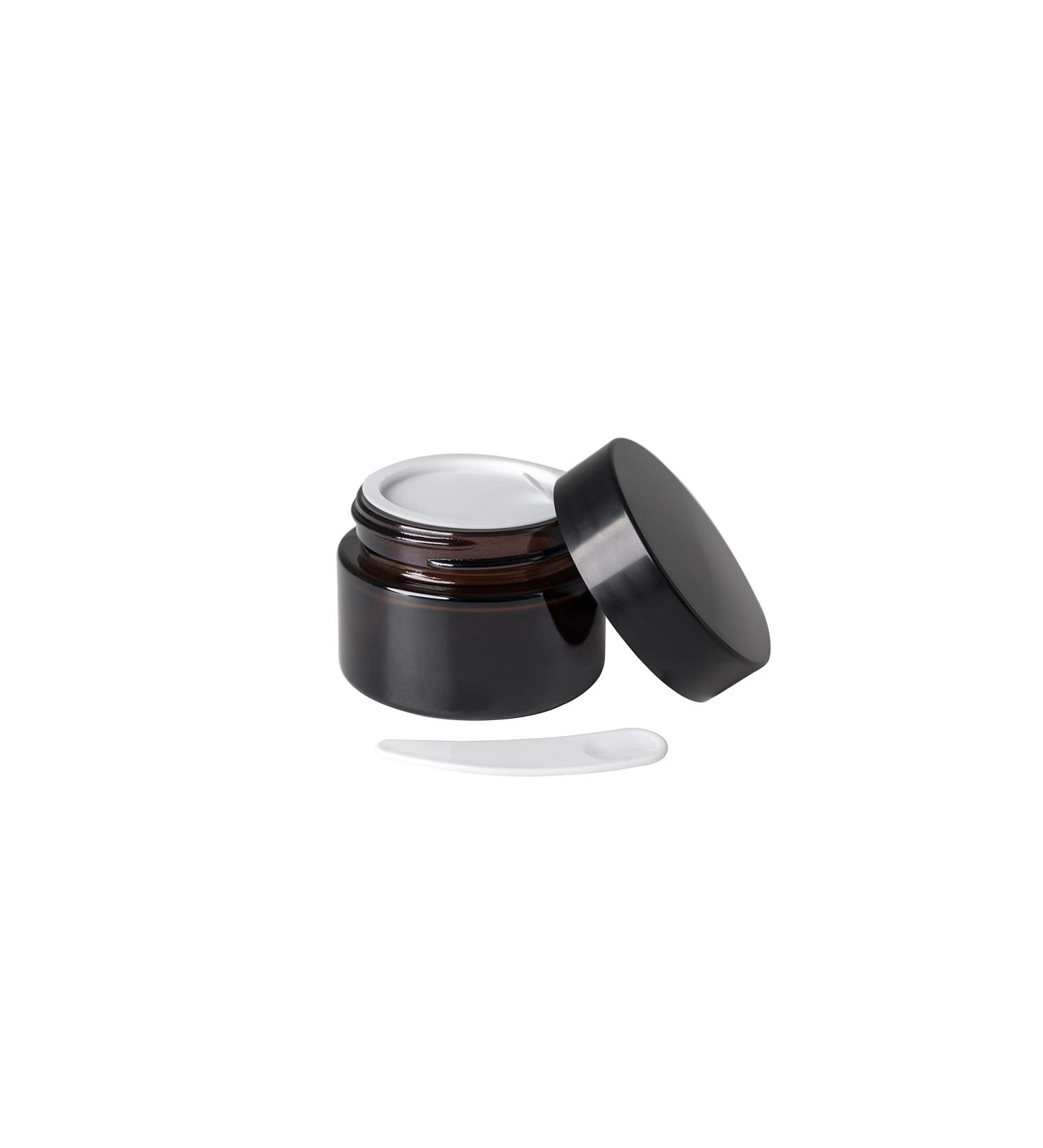 OverNews 1oz Amber Glass Jar  Empty Cosmetic Lotion Containers with Inner Liners Black Lid  Spatula 1pcs amber - Buy Online on GoSupps.com