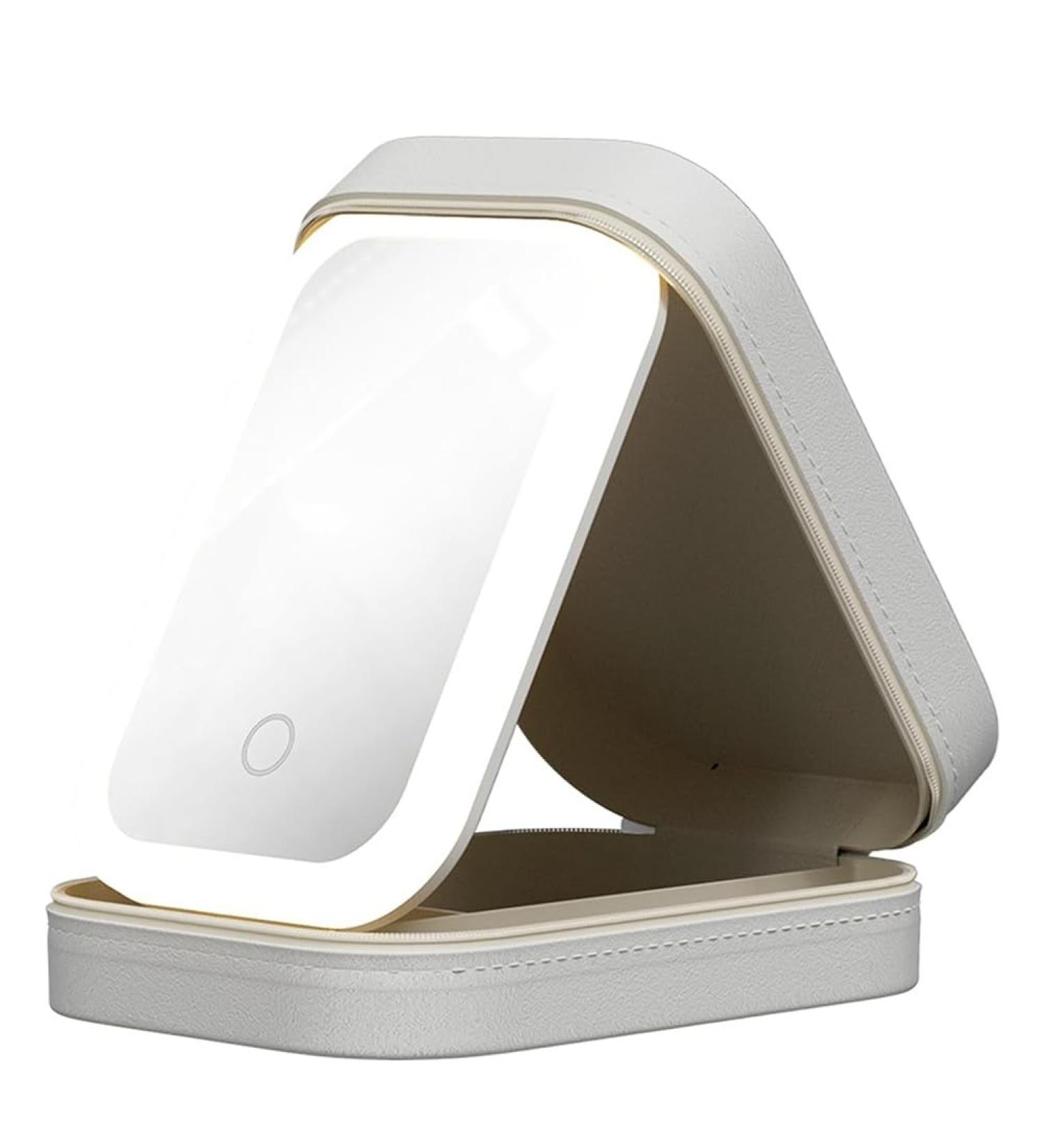 Naemriee LED Three-Color Adjustable Makeup Mirror Three Colors Brightness Adjustable Makeup Mirror with Lights White - Buy Online on GoSupps.com