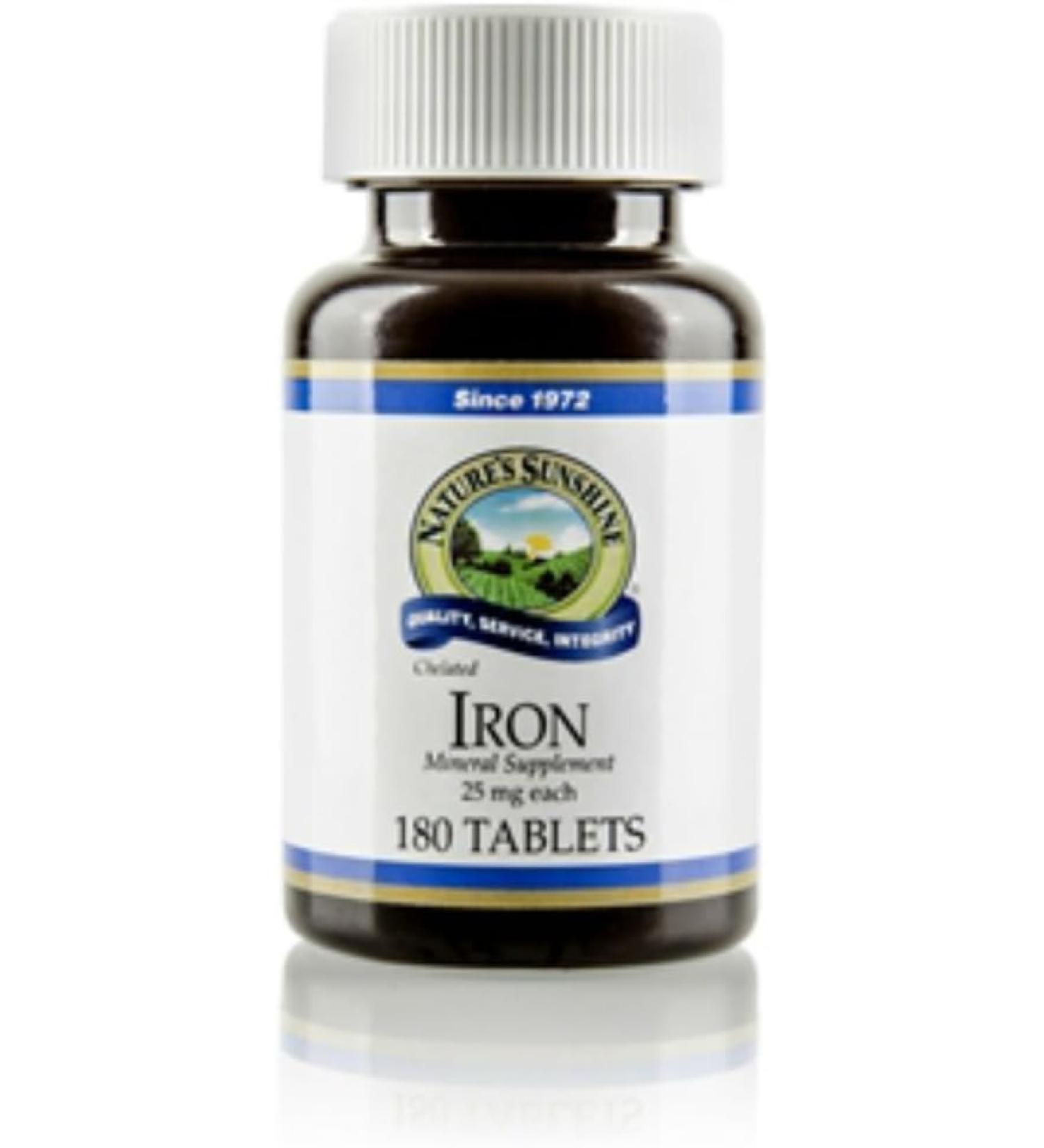 Nature's Sunshine Iron-Chelated 25mg 180 Tablets - Circulatory System Support with Oxygen Transport - 25mg Iron per Tablet - Buy Online on GoSupps.com