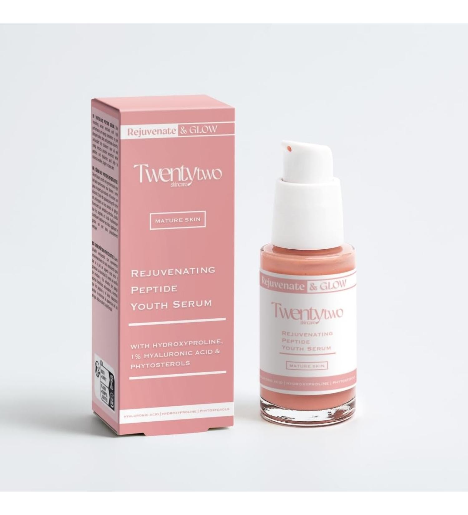 Twentytwo Rejuvenating Peptide Youth Serum - Anti-aging Peptide Serum Targets fine lines & wrinkles - with Hydroxyproline & Hyaluronic Acid - 30ml - Buy Online on GoSupps.com
