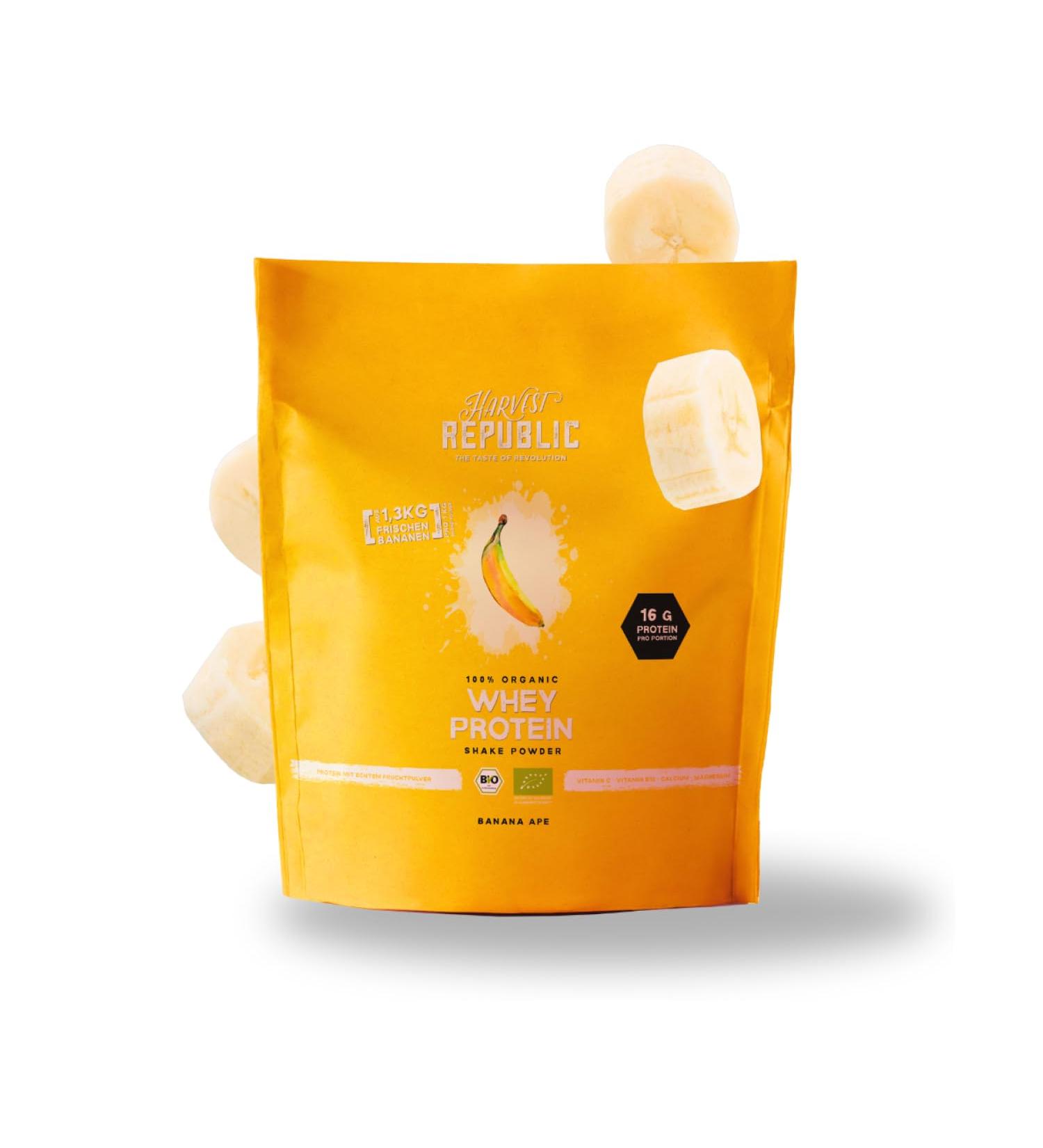  Harvest Republic HARVEST REPUBLIC Organic Whey Protein Powder Banana with 100% Real Fruit Powder | 750g of Organic Protein Powder Refined with Freeze-Dried Fruit | Up to 16g - Buy Online on GoSupps.com