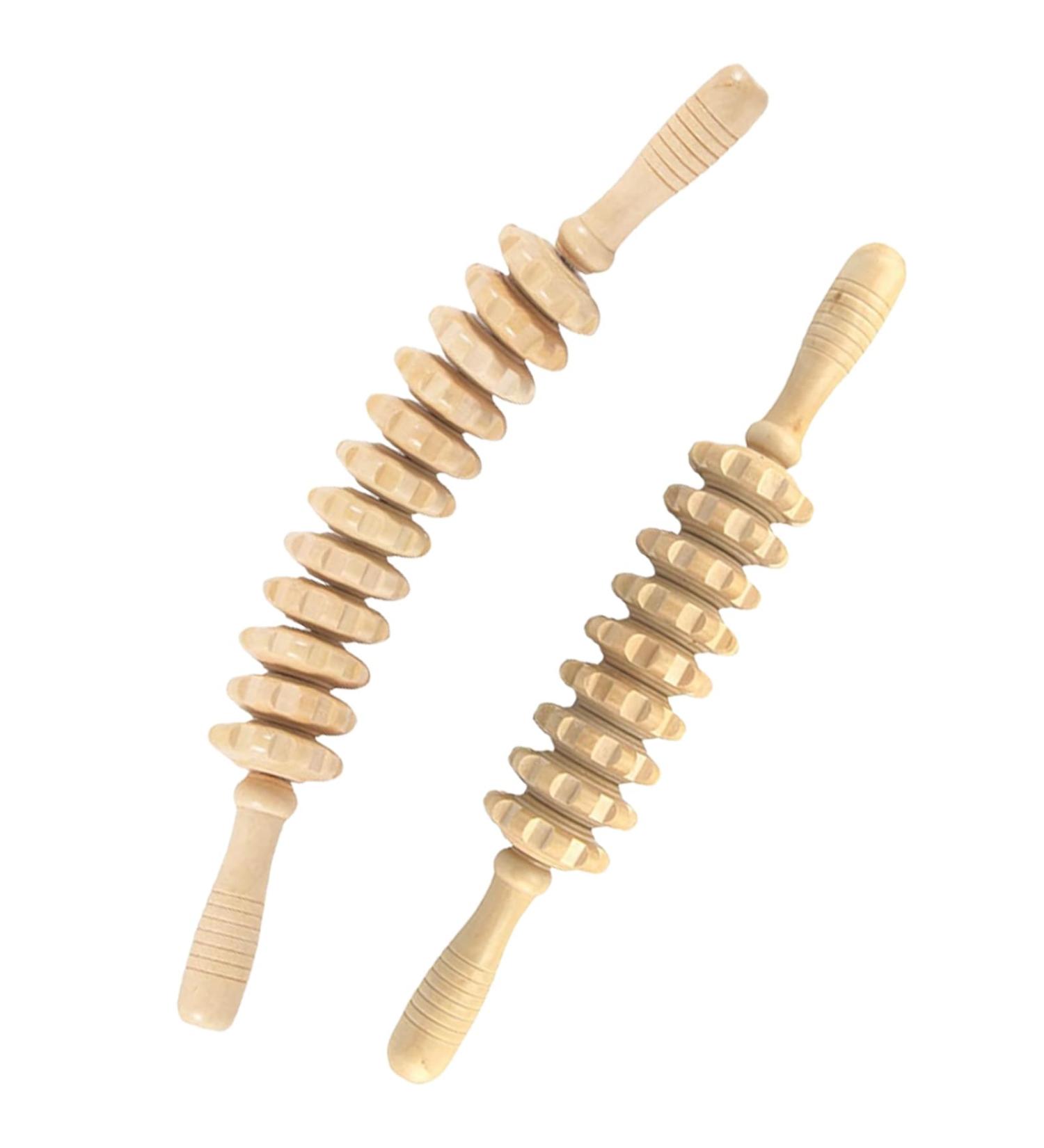 Premium 2-Piece Wooden Massage Roller Set - Anti-Cellulite Deep Tissue Massager for Neck Legs & Back - Maderotherapy Tool - Buy Online on GoSupps.com