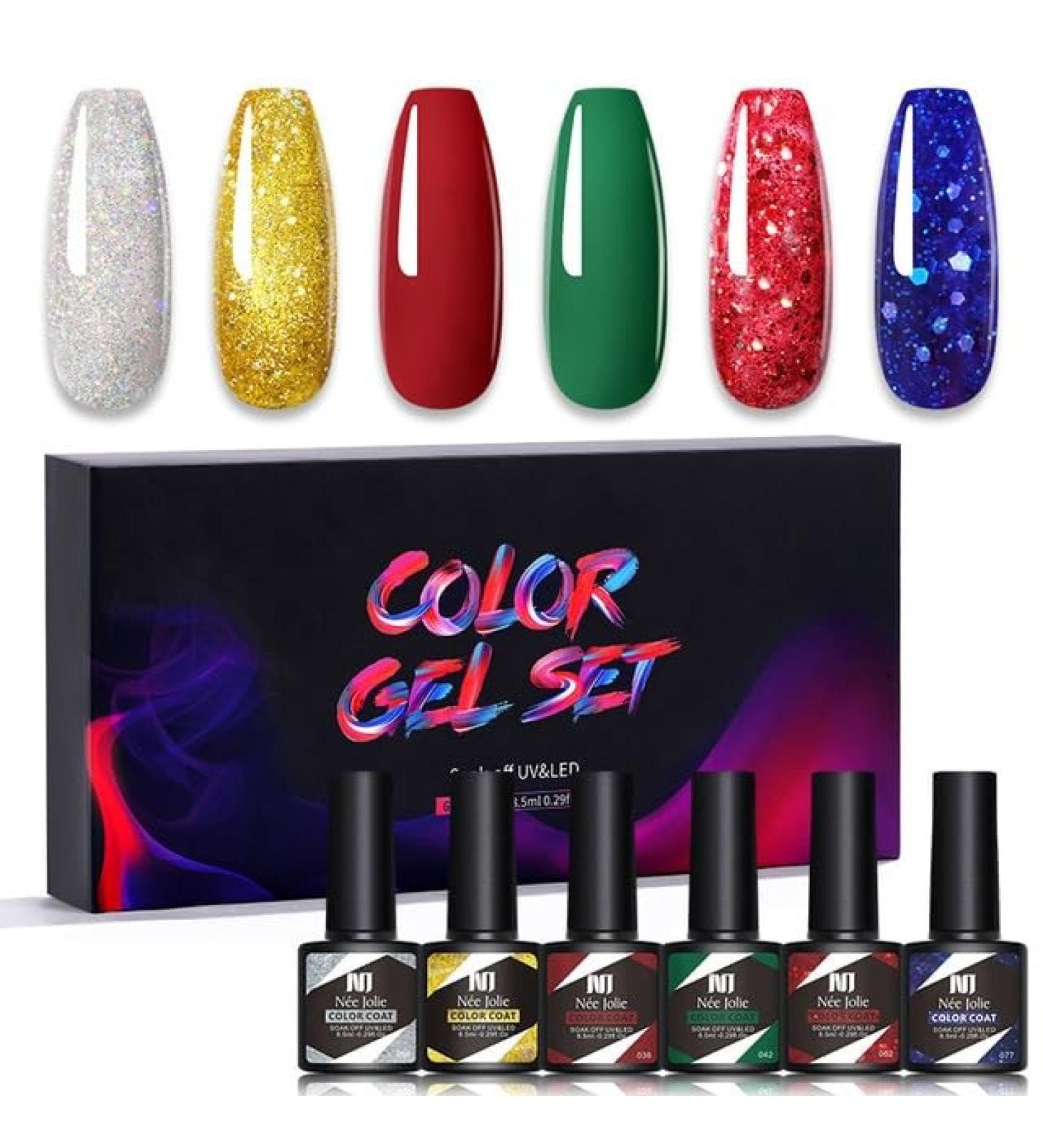 6Pcs Gel Nail Polish Set Gel Polish Glitter Kit for Manicure Nail Design Art Semi Permanent Varnish Hybrid Base Top Coat - (Color: MJ-6909) - Buy Online on GoSupps.com