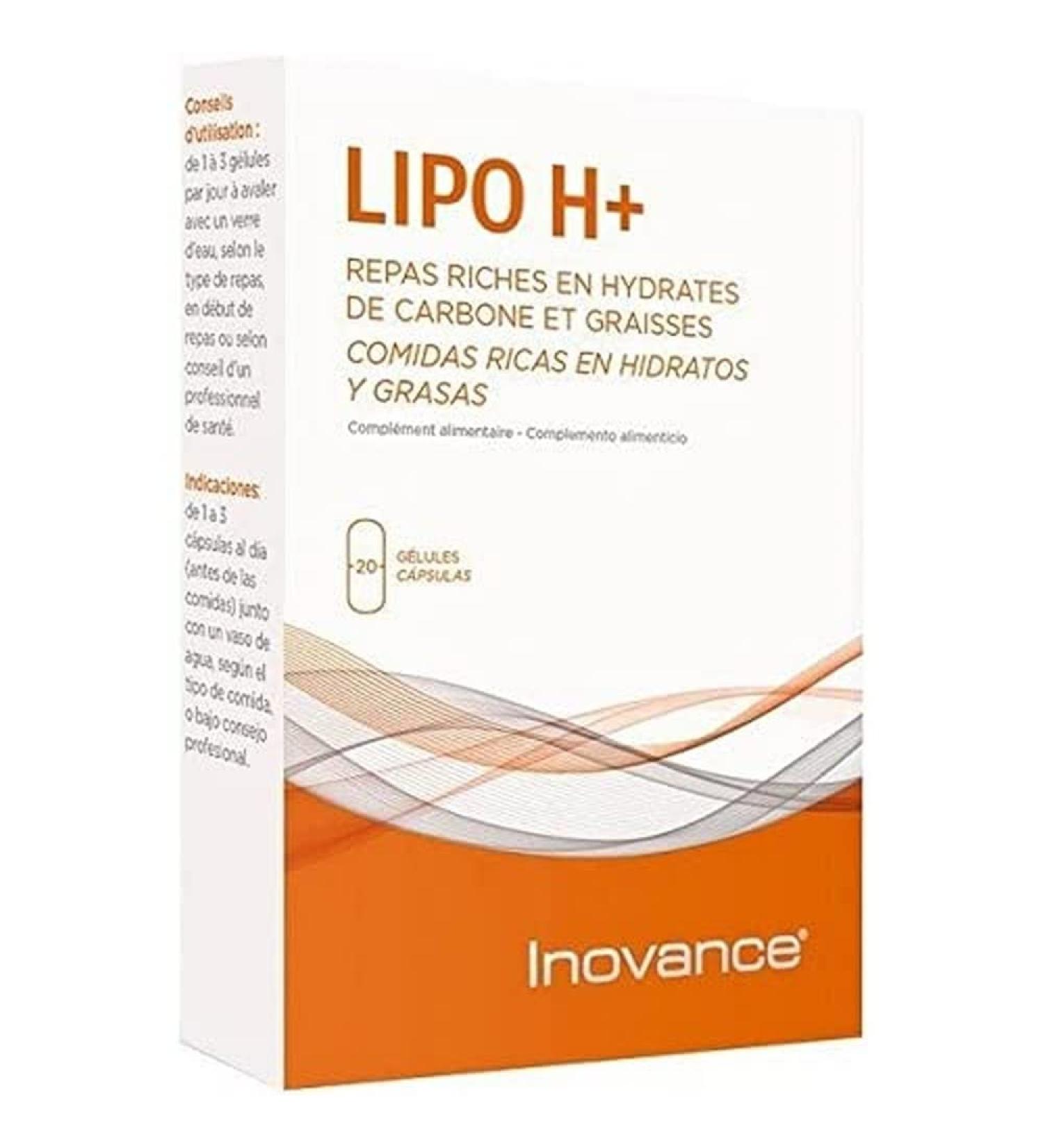 INOVANCE LIPO H 20cap. g lules qui facilitent la suppl mentation quotidienne prendre r guli rement selon la dose conseill e bo te de 20 g lules et facilite la prise en charge de votre bien- tre