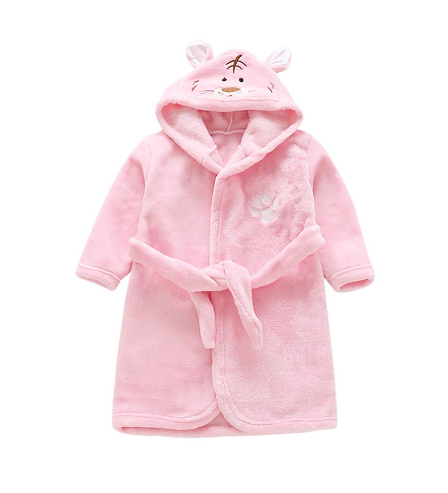 Miyanuby Soft Flannel Baby Bathrobe - Long Arm Animal Hoodie for Boys & Girls (4-5 yrs) - Tiger Pink Nightwear & Homewear Gift - Buy Online on GoSupps.com