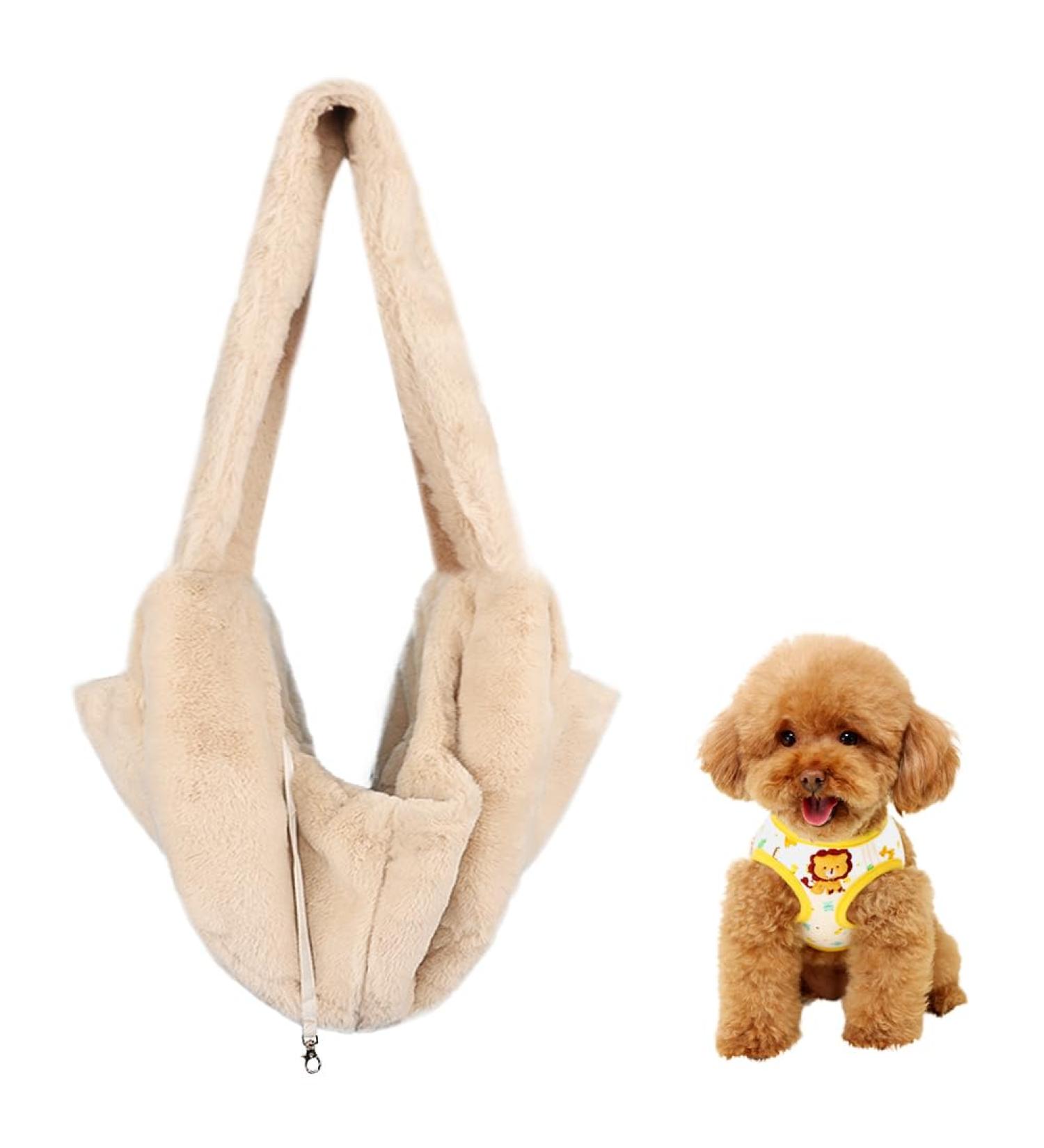 Warm Plush Small Dog Sling Cat Carrier Hand-Free Pet Sling Carrier Pet Puppy Travel Bag Cat Carrier Shoulder Bag Outdoor Travel Puppy Carrier Bag for Daily Walk Travel Outdoor Beige - Buy Online on GoSupps.com
