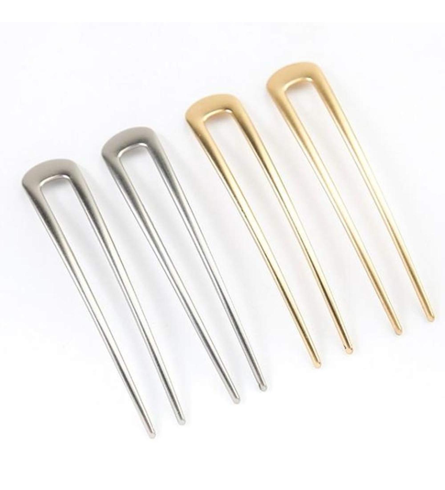 Balancy 4 Pack Metal U Shaped Hair Pins - Gold & Silver Chignon Clips for Women and Girls - Buy Online on GoSupps.com