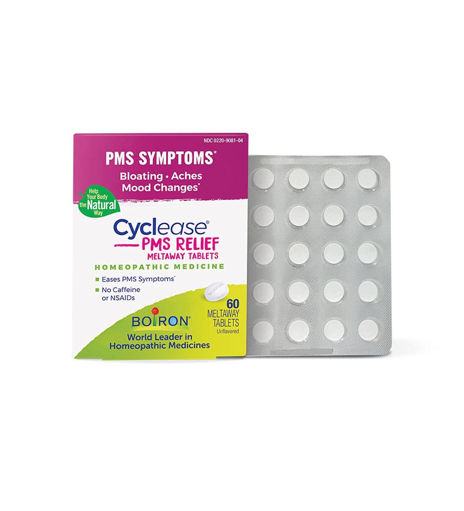 Boiron Cyclease PMS Relief Tablets - 60 Count Pack for Bloating, Aches, Mood Swings & Irritability - Buy Online on GoSupps.com