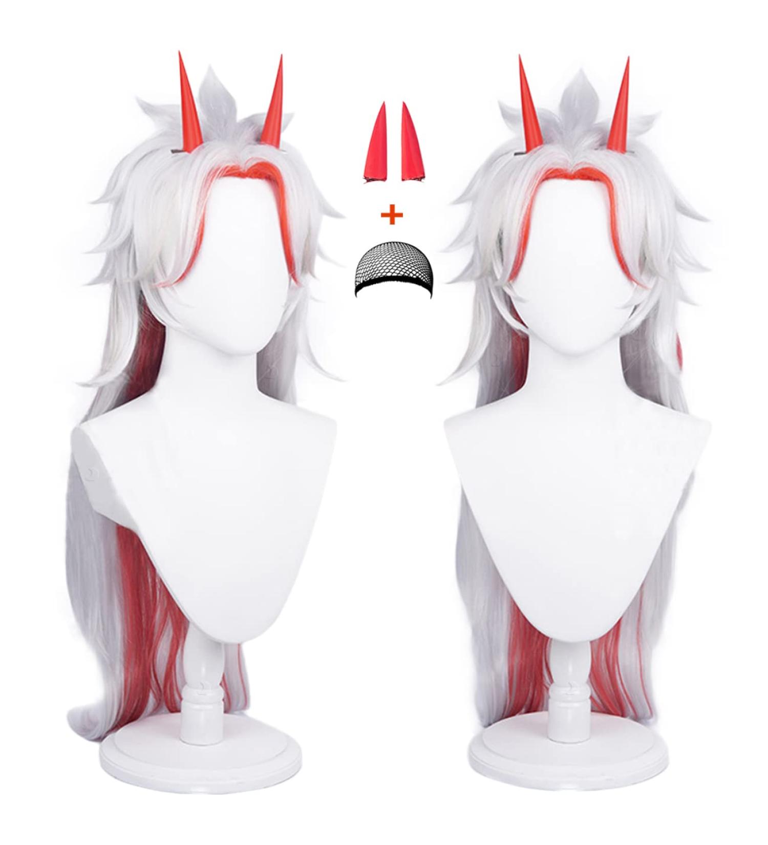 Lwiuentx Genshin Impact Arataki Itto Long Silver & Red Wig | Perfect for Halloween + Free Wig Cap - Buy Online on GoSupps.com