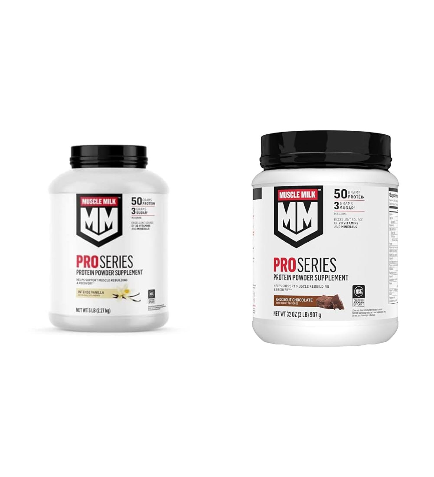 Muscle Milk Pro Series Protein Powder Supplement Intense Vanilla 5 Pound 28 Servings & Pro Series Protein Powder Supplement Knockout Chocolate 2 Pound 11 Servings 50g Protein - Buy Online on GoSupps.com