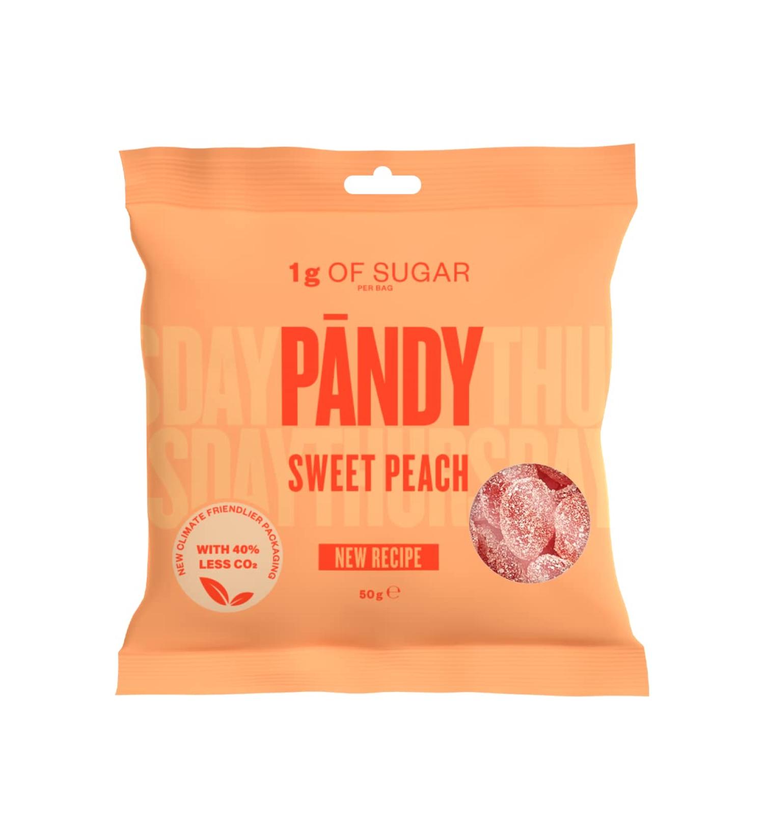 PANDY Candy SWEET PEACH - Gummy Candies Bag Only 1g Sugar & 80 Calories 1x50g Sweet Peach 1x50g - Buy Online on GoSupps.com