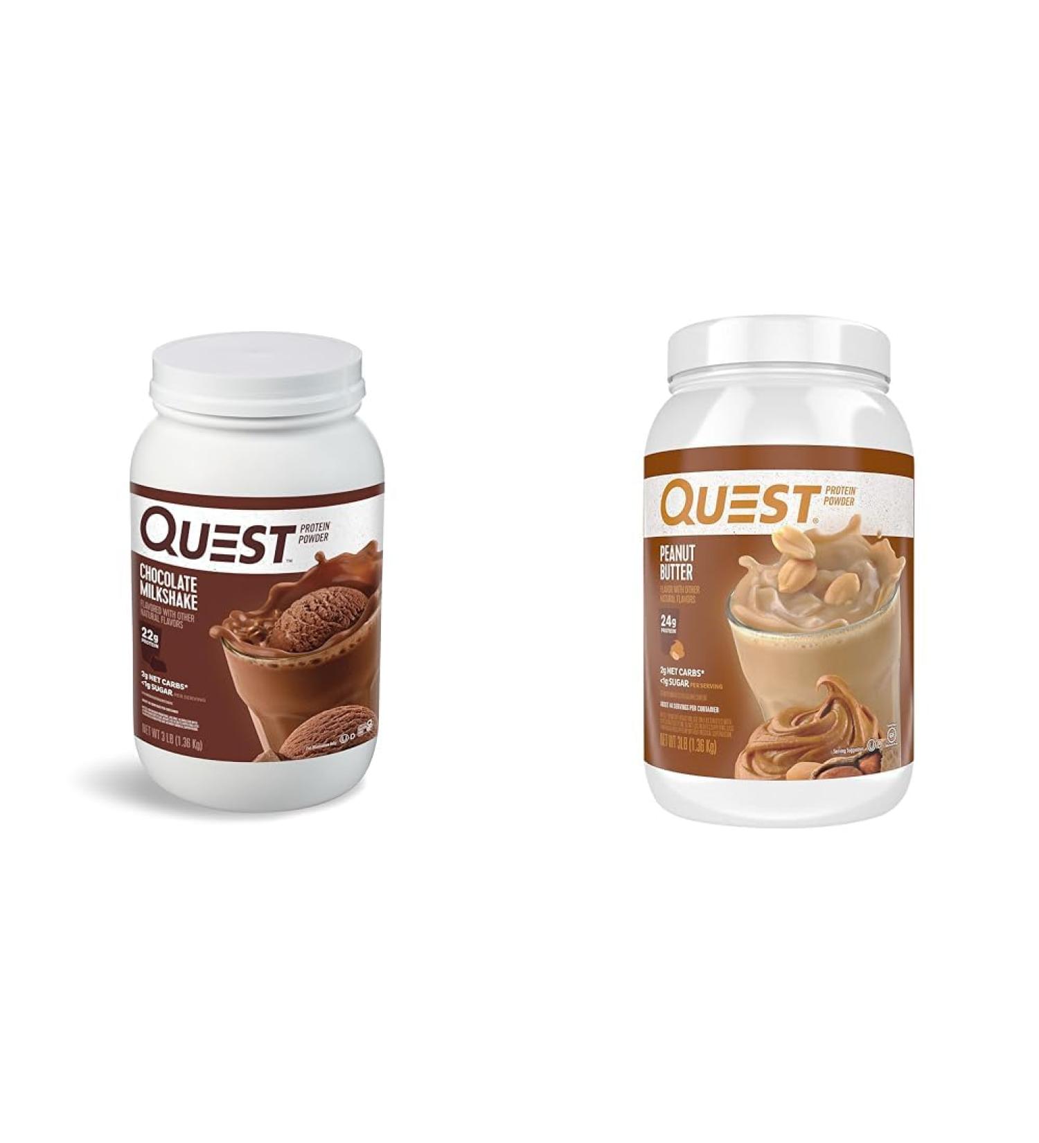 Quest Nutrition Chocolate Milkshake Protein Powder 22g Protein 1g Sugar Low Carb Gluten Free 3 Pound 43 Servings & Peanut Butter Protein Powder 23g Protein 1g Sugar Low Carb Gluten Free - Buy Online on GoSupps.com