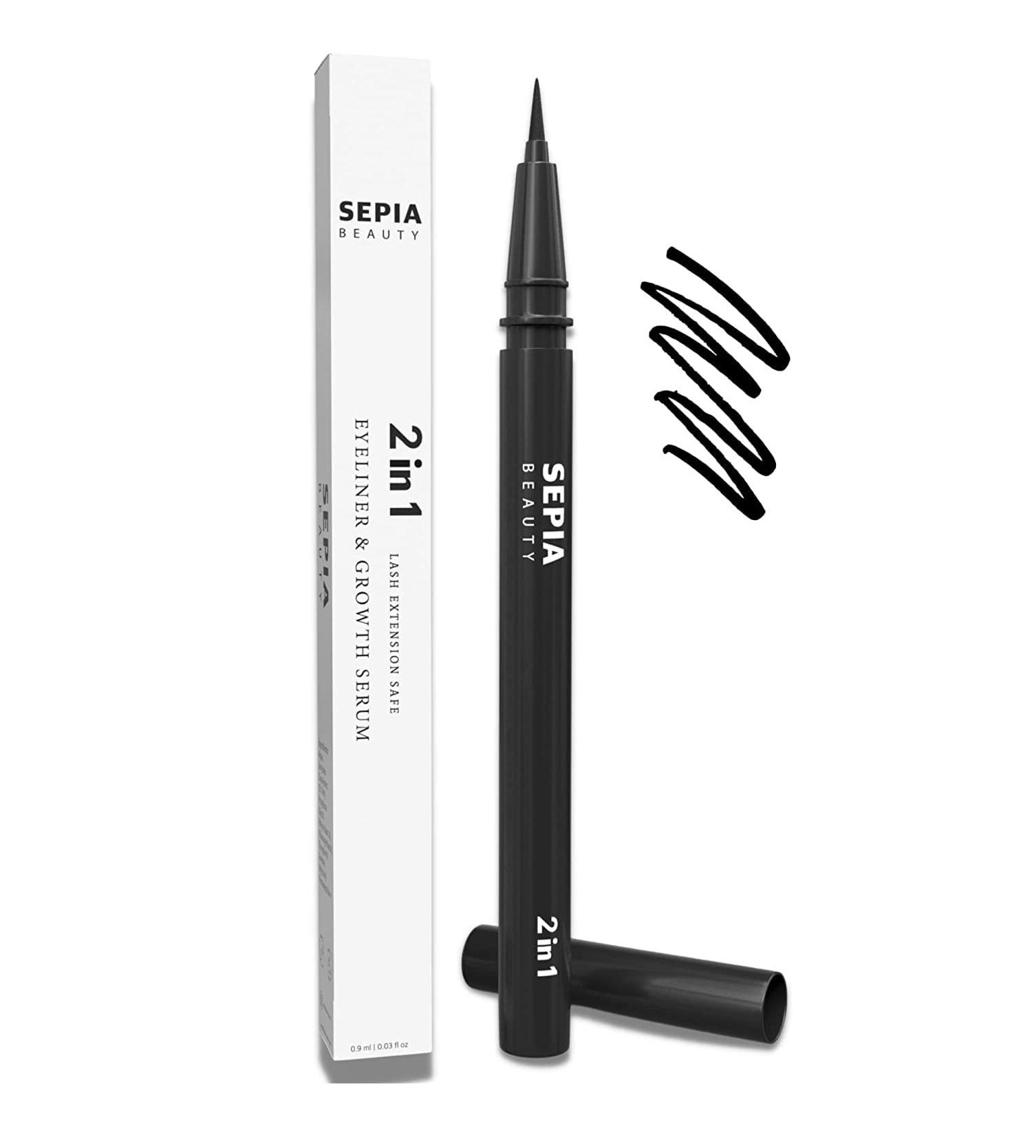 Sepia Beauty 2-in-1 Liquid Eyeliner & Eyelash Growth Serum - Safe for Extensions, Lifts & Natural Lashes - Water Based with Peptides - No Parabens or Sulfates (Black) - Buy Online on GoSupps.com
