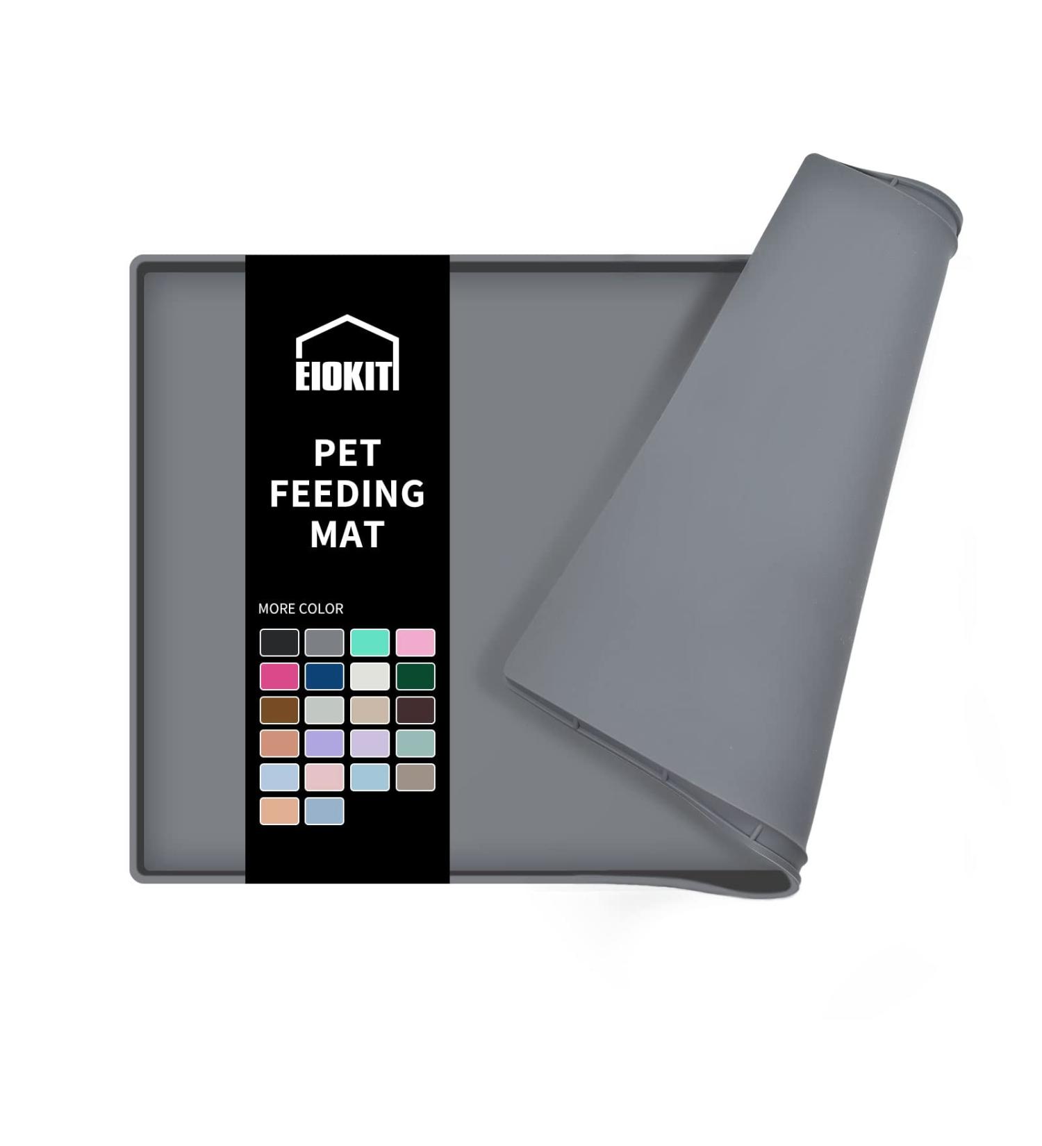EIOKIT Dog Food Mat - Waterproof Silicone Pet Bowl Mat with Raised Edge - Grey (Various Sizes) - Buy Online on GoSupps.com