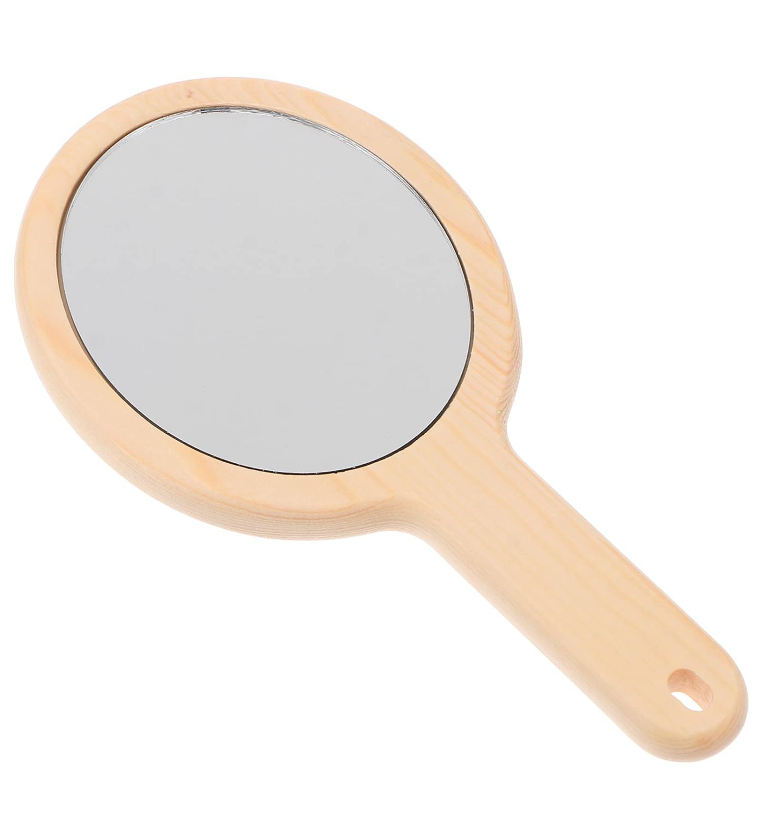 Healifty Natural Wood Hand Mirror - Vintage Portable Makeup Vanity Mirror for Women - Travel Friendly - Wood Color - Buy Online on GoSupps.com
