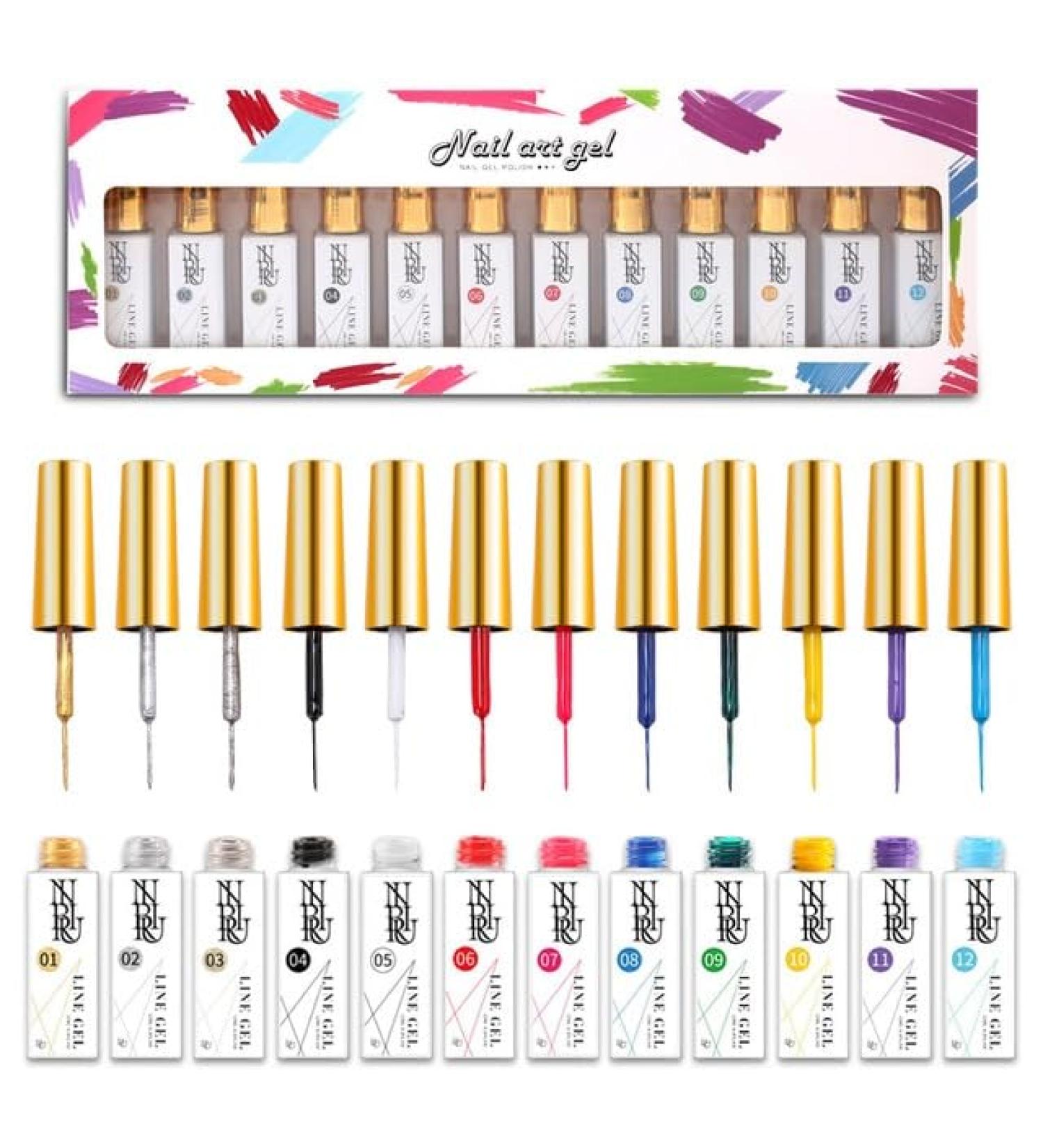 Gel Liner Nail Polish 12 Colors Kit for Hook Painting Shiny Varnish Platinum NAI Art for Christmas - (Color: 1-12) - Buy Online on GoSupps.com