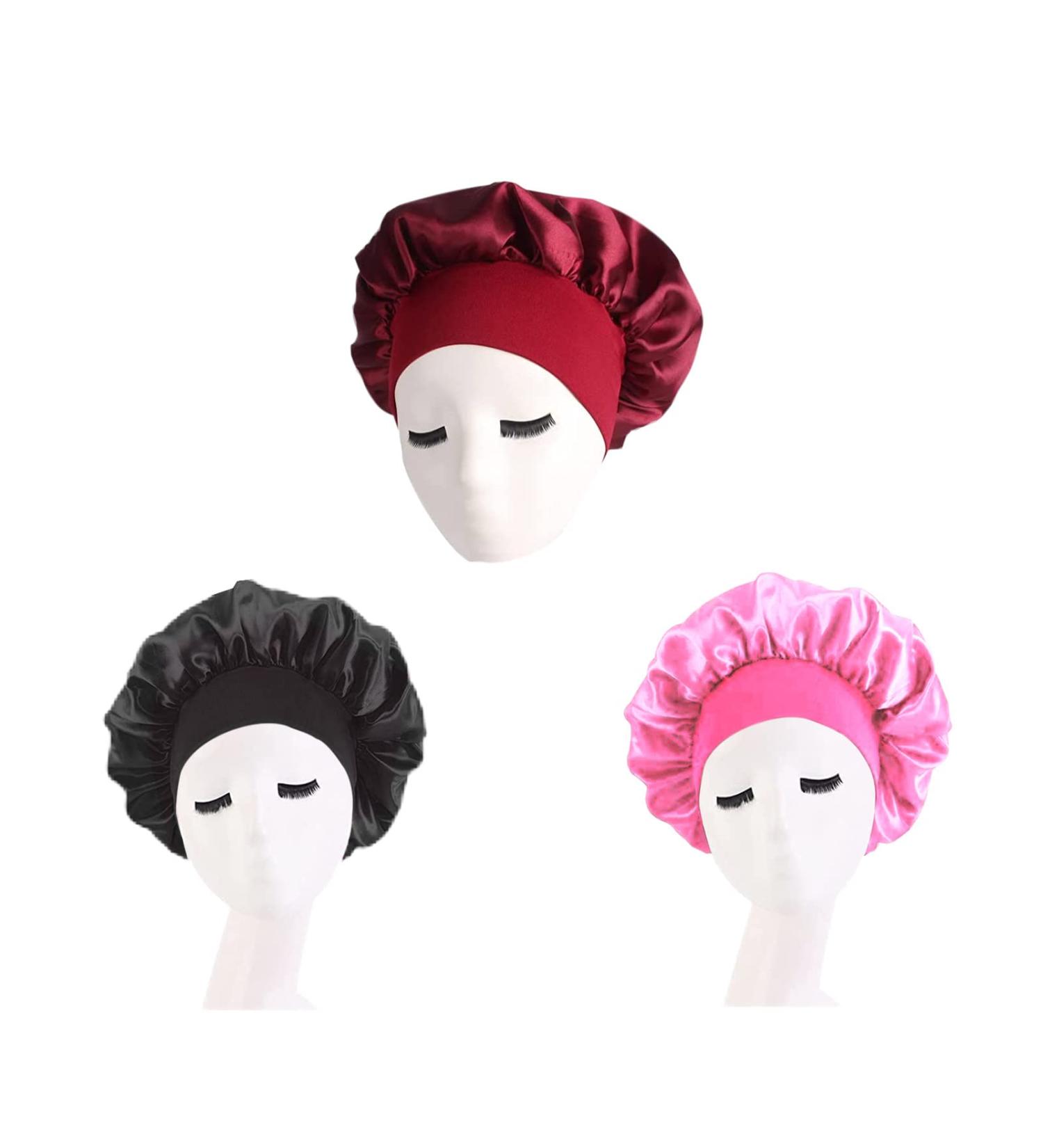 Satin Silk Hair Bonnet for Women - Black Red Pick | Sleep Bonnet for Healthy Hair - Buy Online on GoSupps.com