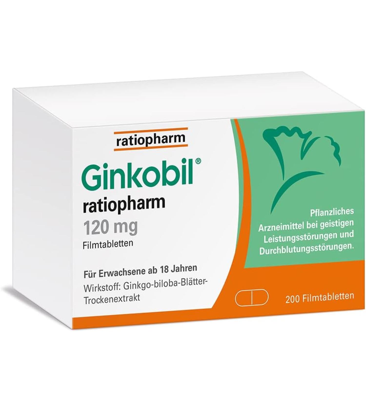 Ginkobil Ratiopharm 120 mg - 200 Film-Coated Tablets + Free Memory Enhancement Book | Ginkgo Biloba for Stronger Memory & Concentration | International Shipping Available - Buy Online on GoSupps.com