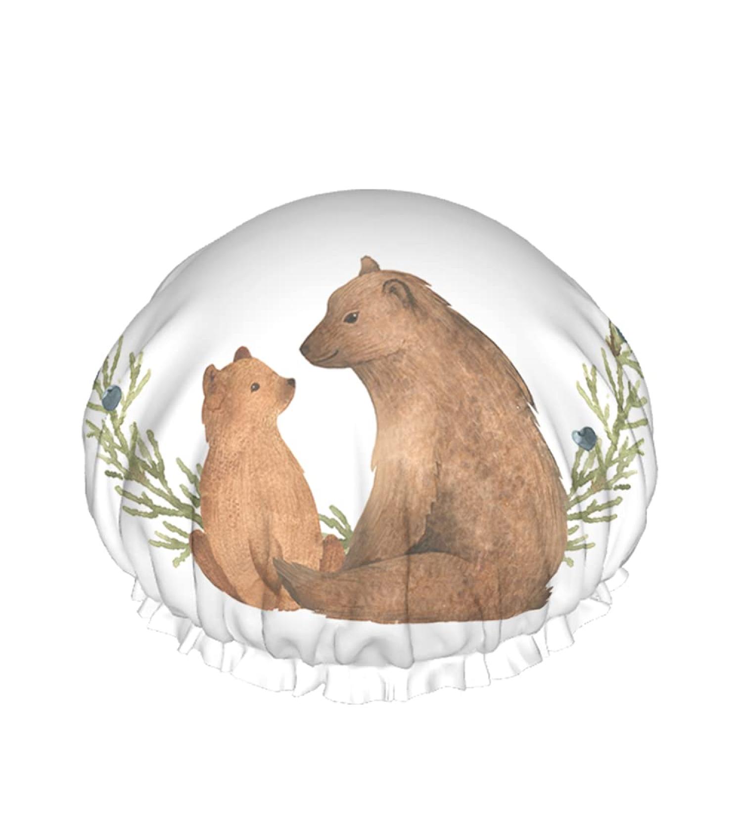 Moslion Brown Bears Watercolor Shower Cap | Reusable Double Layer Bath Hat - Buy Online on GoSupps.com