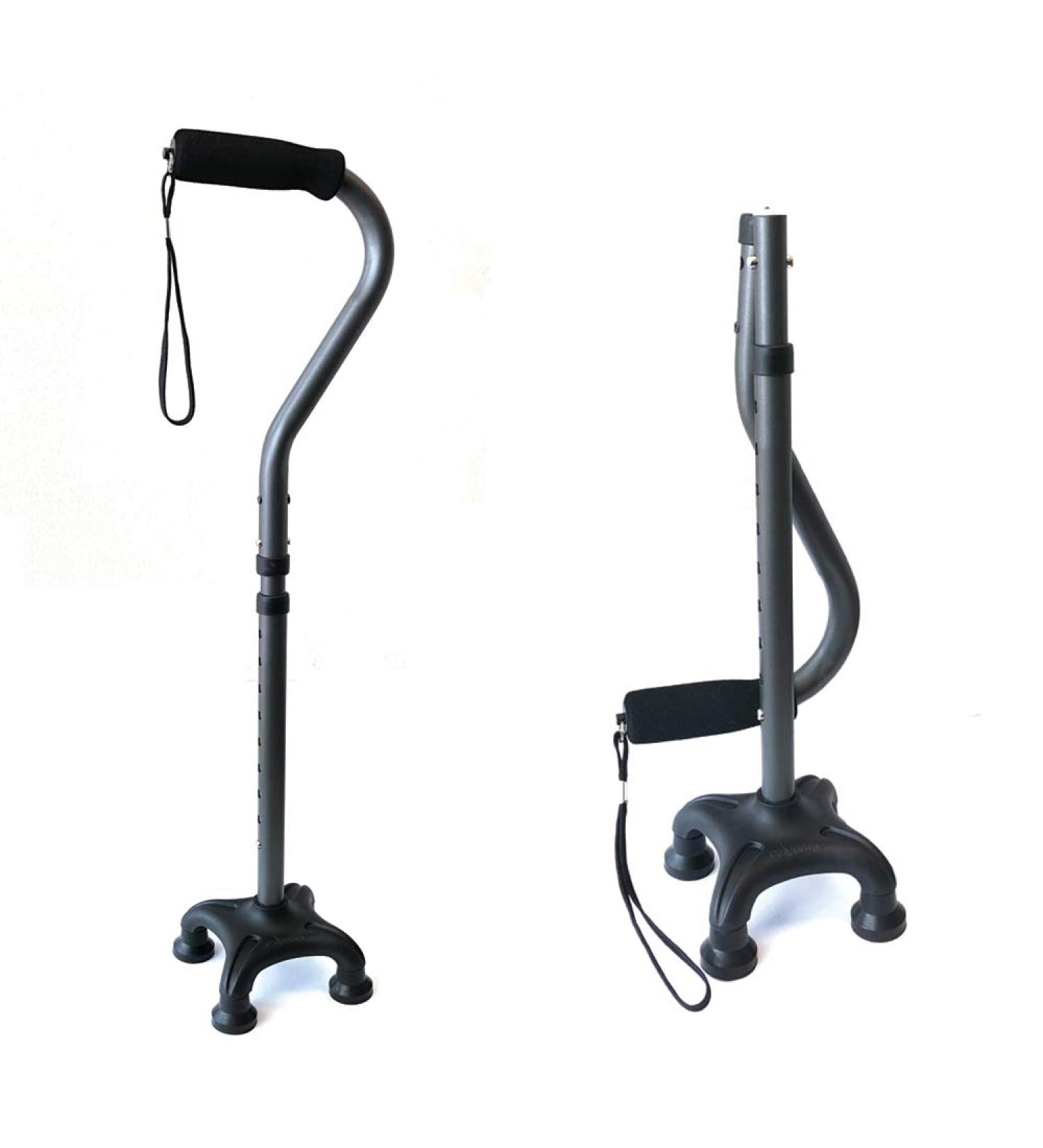 Ez2care Adjustable Lightweight Folding Quad Cane - Metallic Black - Buy Online on GoSupps.com