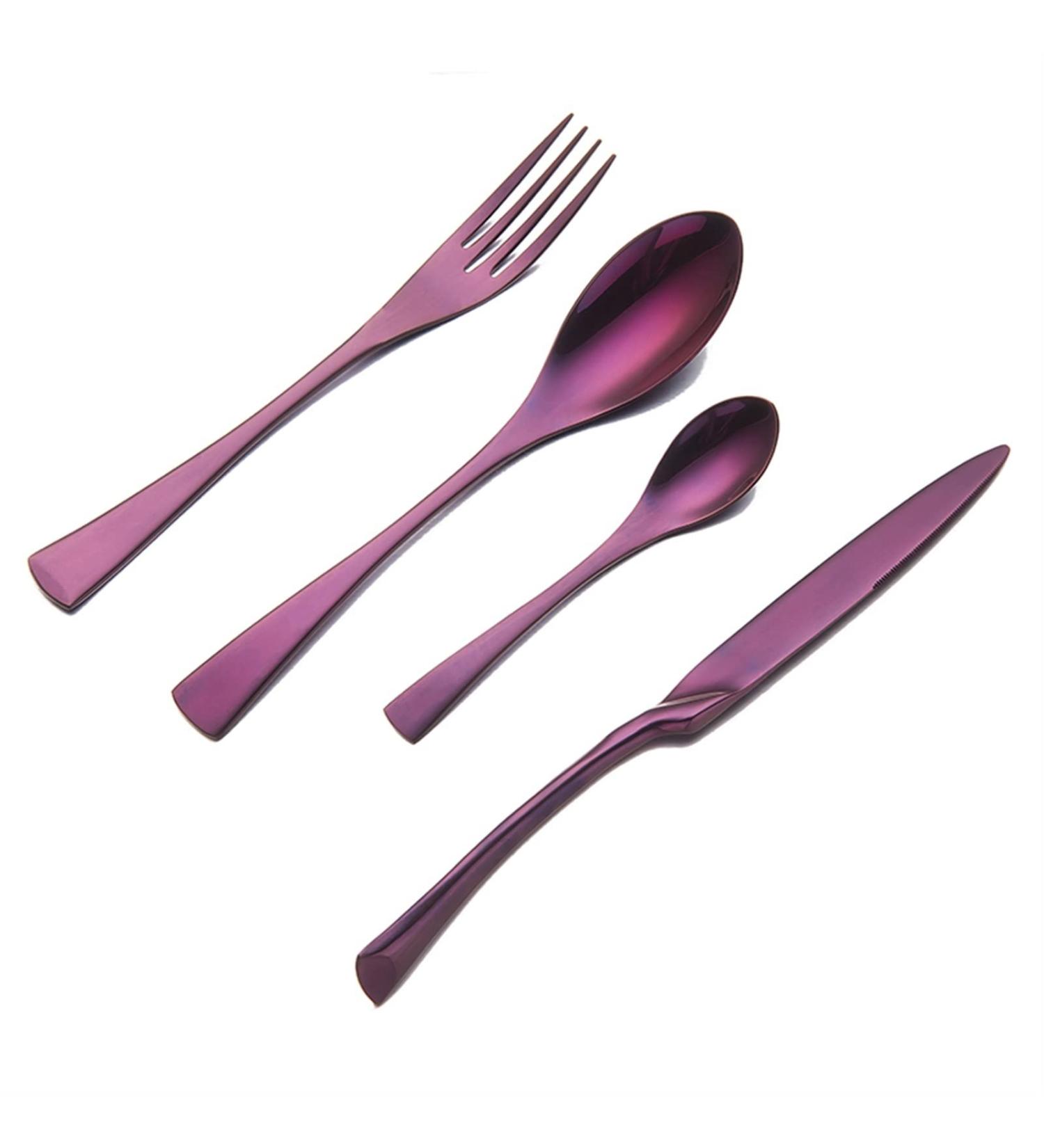 Flatware Sets 16pcs Dinnerware Steel Cutlery Set Spoon and Fork Set Stainless Steel Cutlery Kitchen Cutlery Gold Spoon Tableware Set (Color : Purple 24pcs) - Buy Online on GoSupps.com