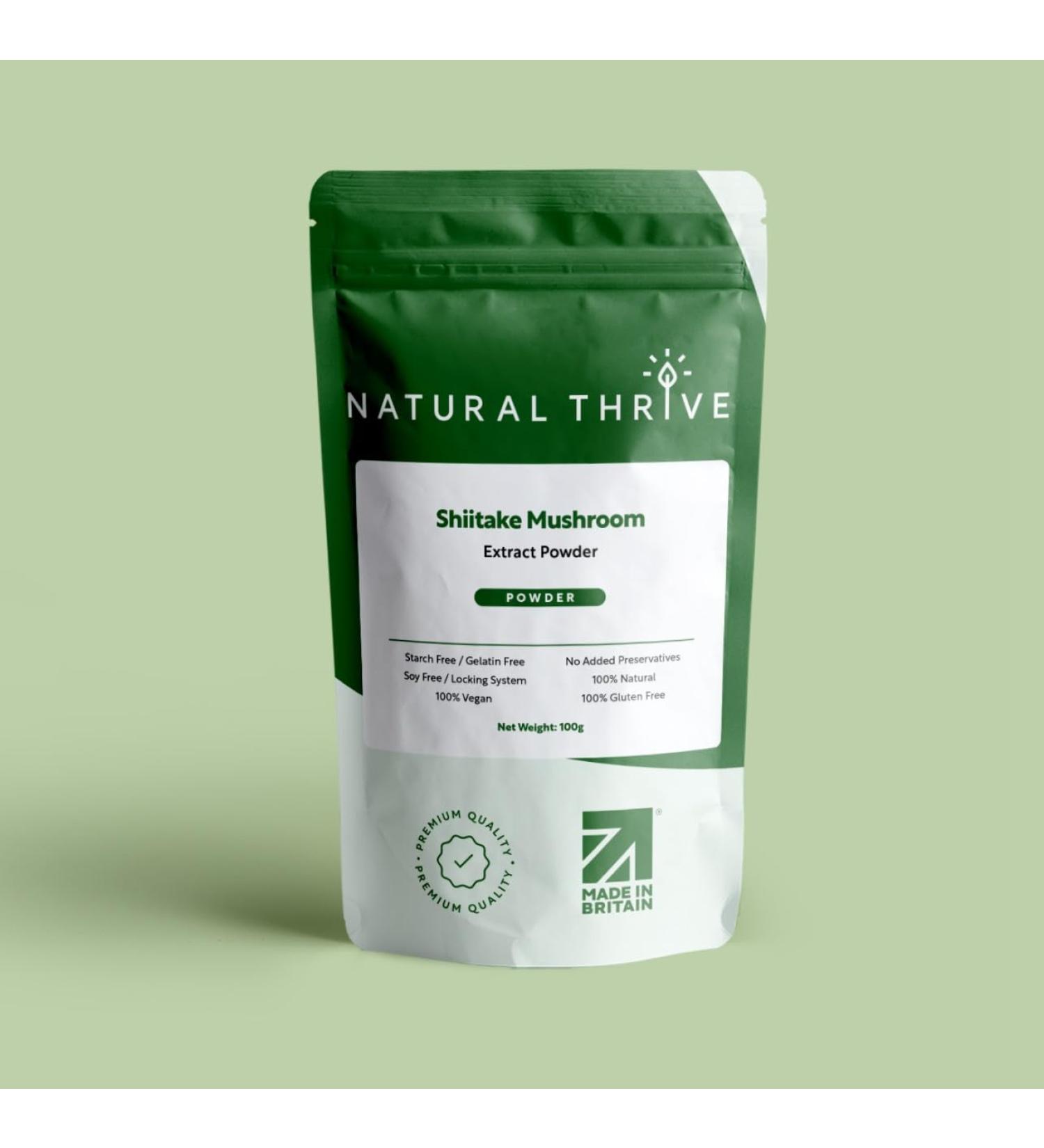 Natural Thrive Organic Shiitake Mushroom Powder - Pure Umami Essence - Vegan Gluten-Free Non-GMO 100g - Buy Online on GoSupps.com