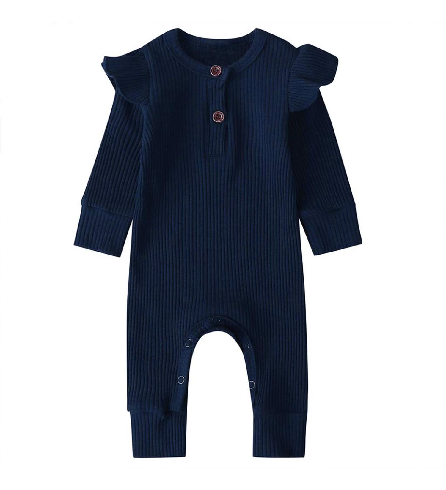 LZH Newborn Romper Bodysuit One Piece Long Sleeve Outfit Clothes 0-24 Months Deep Blue 12-18 Months