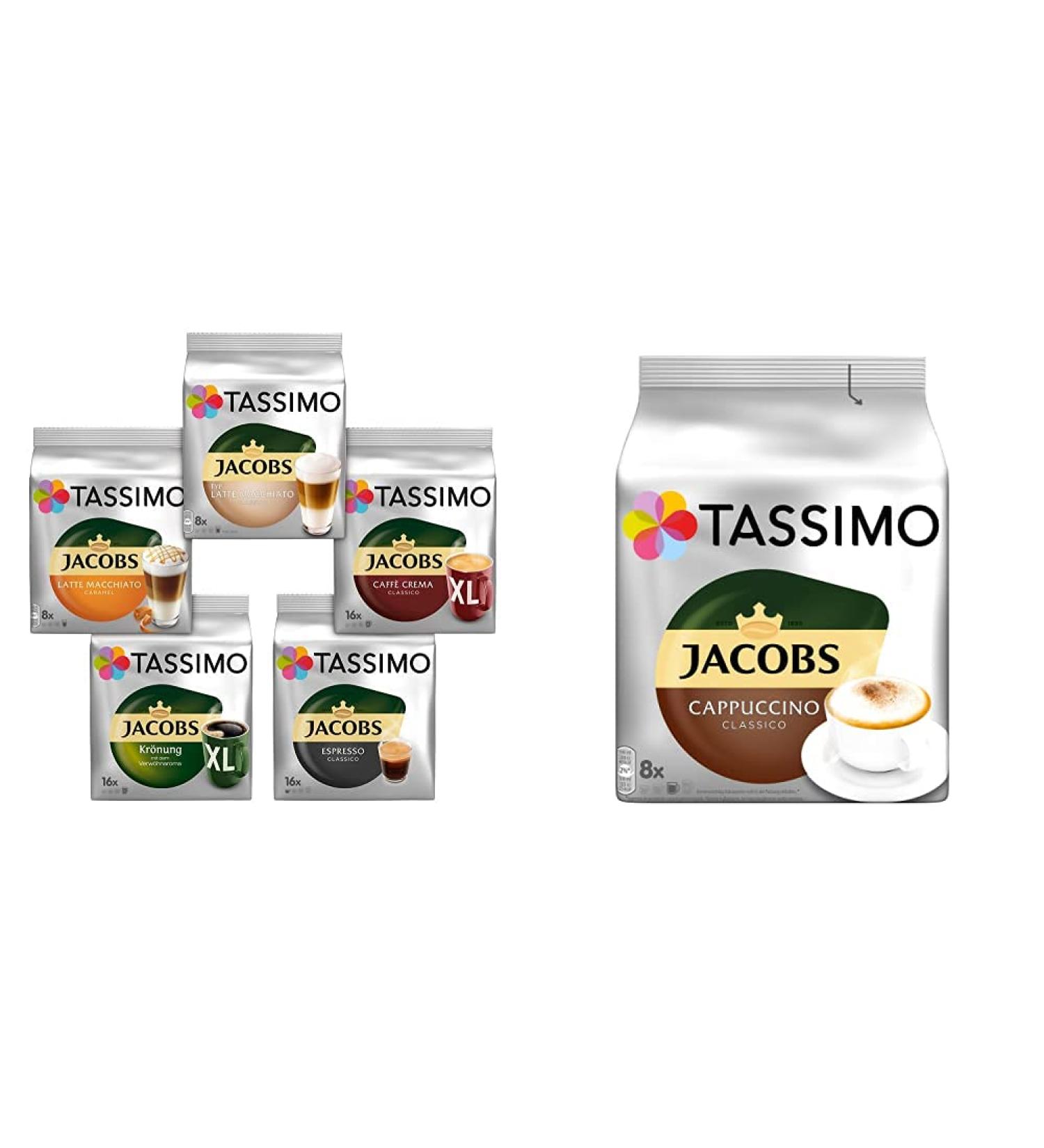 Tassimo Capsules Trial Box - 5 Varieties for 64 Drinks | Jacobs Cappuccino Classico 40 Capsules - 5 Pack Bundle - Buy Online on GoSupps.com