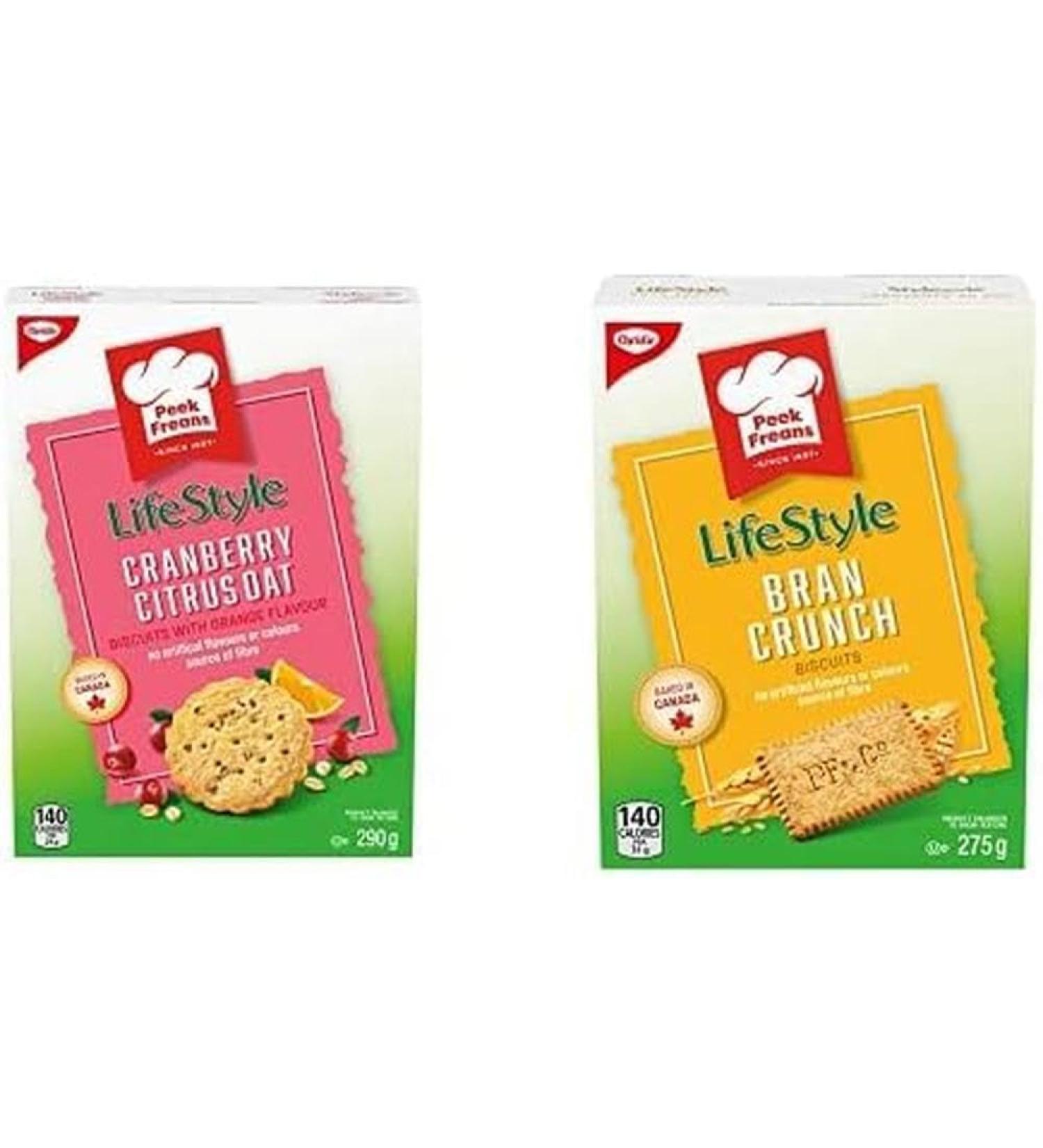 Peek Freans Lifestyle Cranberry Citrus Oat Crunch Cookies | 290g Box from Canada with Peek Freans Lifestyle Bran Crunch Cookies 275g