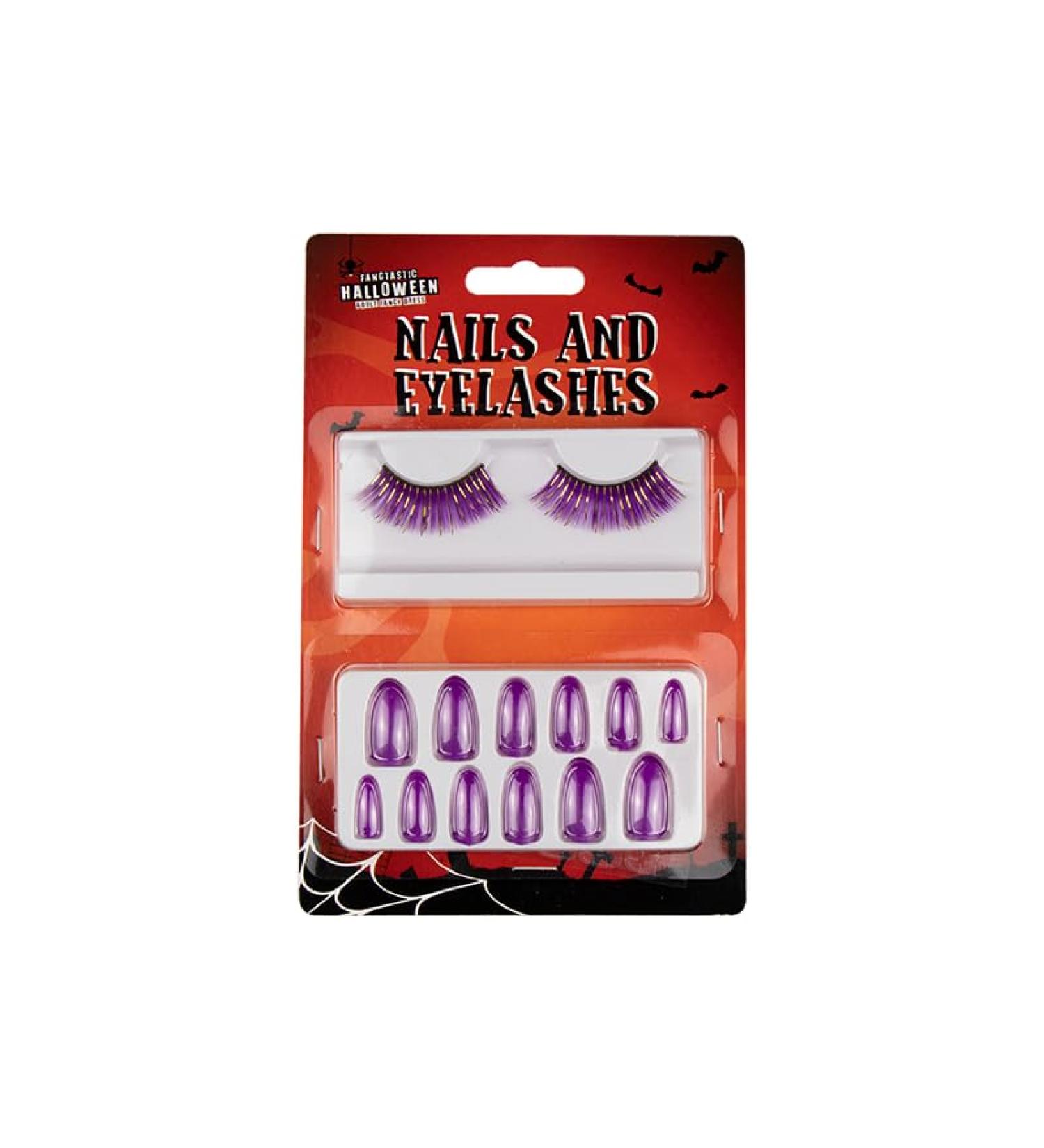 Tech Island False Nails And Eyelashes Colored 3D Collection For Fancy Dress Night Out Halloween Synthetic Eyelashes and False Nails For Halloween Birthday Party (Purple) - Buy Online on GoSupps.com