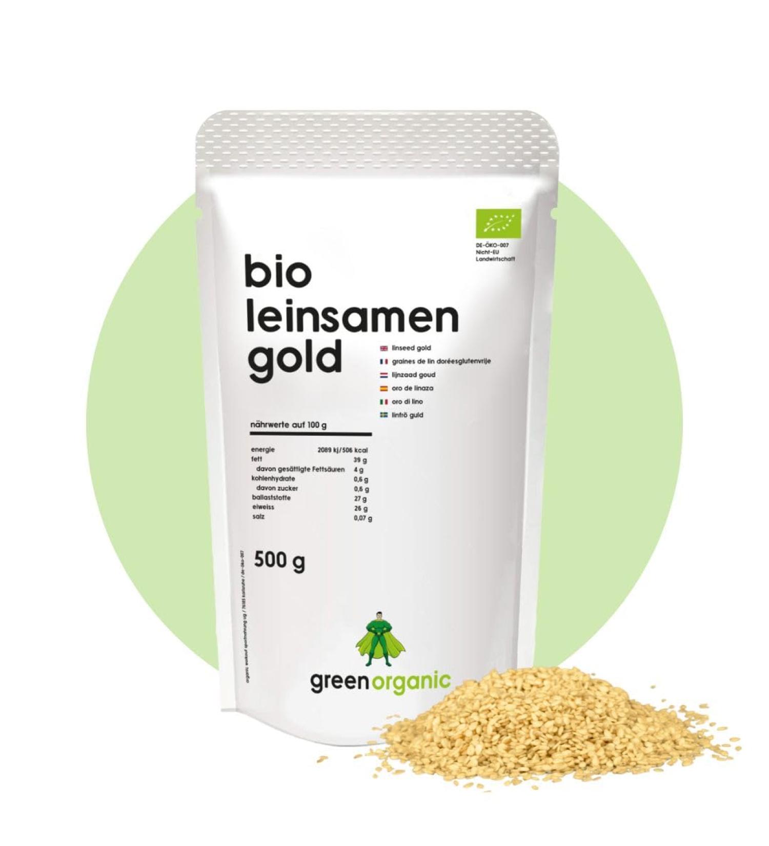 Organic Gold Linseed Premium 500g - Gluten-Free Yellow Flaxseed Natural Soy-Free Entire Seeds | EU Agriculture - Buy Online on GoSupps.com