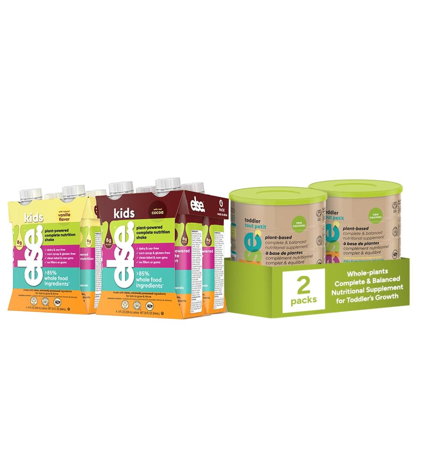Else Nutrition Plant-Based Toddler Nutritional Supplement Powder Clean Label Purity Certified 12 mo+ 700g 2-Pack with Bonus 8-Pack Kids Ready to Drink (4 Vanilla & 4 Chocolate) Canada - Buy Online on GoSupps.com