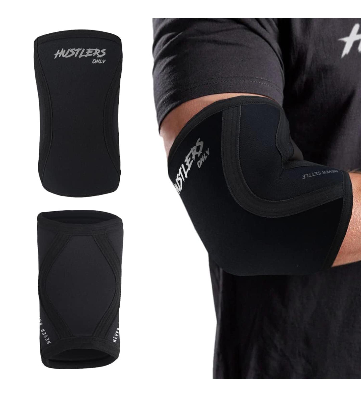 Hustlers Only Elbow Sleeves Weightlifting 5mm Neoprene Compression Elbow Support Sleeves for Gym Training Bench & Tendonitis Fitness and Workout. (Black L) L Black - Buy Online on GoSupps.com