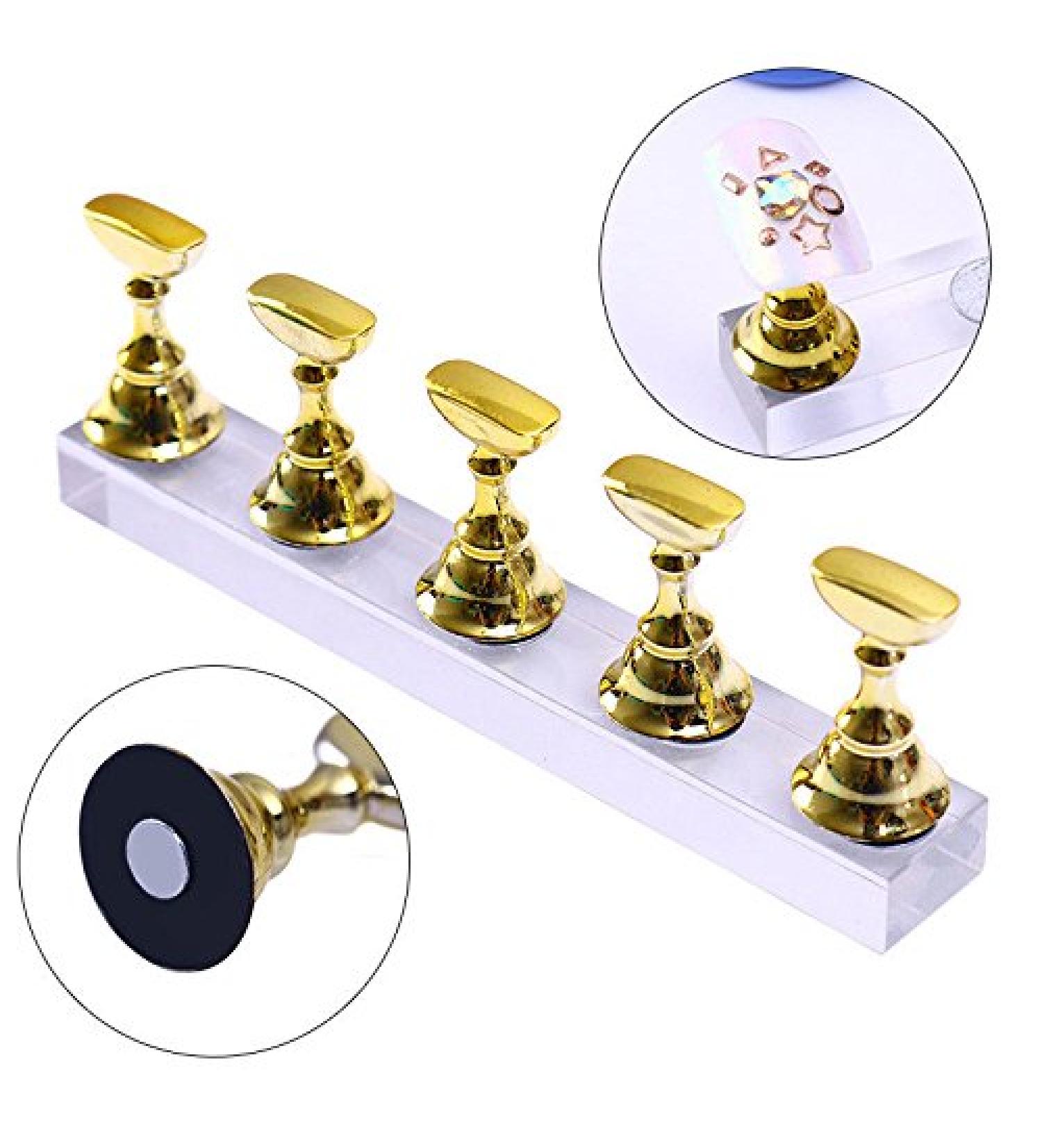 ciyeu New Magnetic Acrylic Manicure Tools Nail Practice Hand Nail Exercises Pedestal Nail Supplies Nail Tips Display Stand gold - Buy Online on GoSupps.com