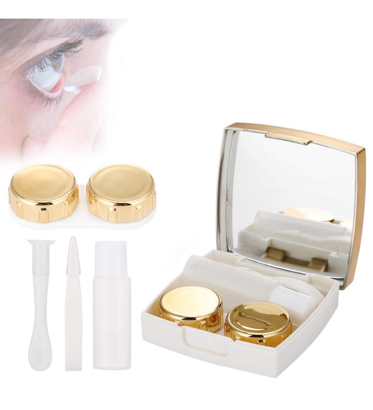 Travel Contact Lens Case - Portable Mini Eye Care Box with Mirror (Gold) | International Shipping Available - Buy Online on GoSupps.com