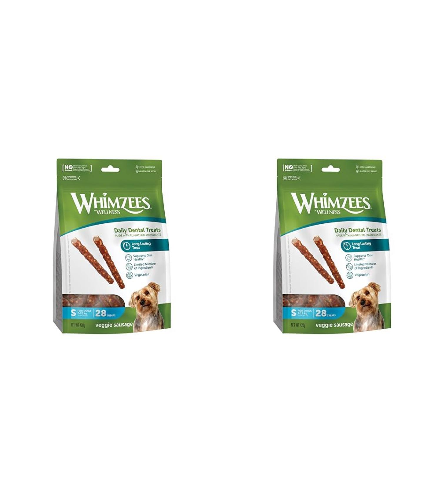 Whimzees by Wellness Veggie-Wurst - Natural Grain-Free Dental Snack for Small Dogs - 28 Count Couch Sticks (2 Pack) - Buy Online on GoSupps.com