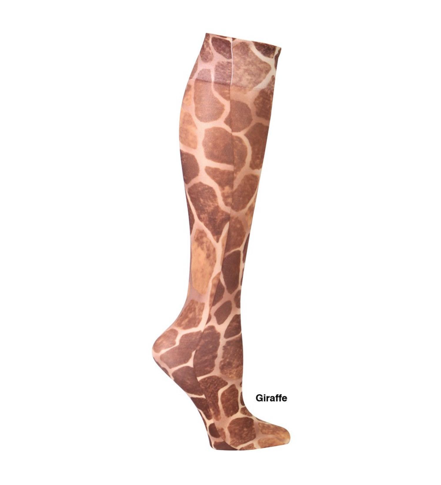 Women's Printed Mild Compression Wide Calf Knee High Stockings - Giraffe
