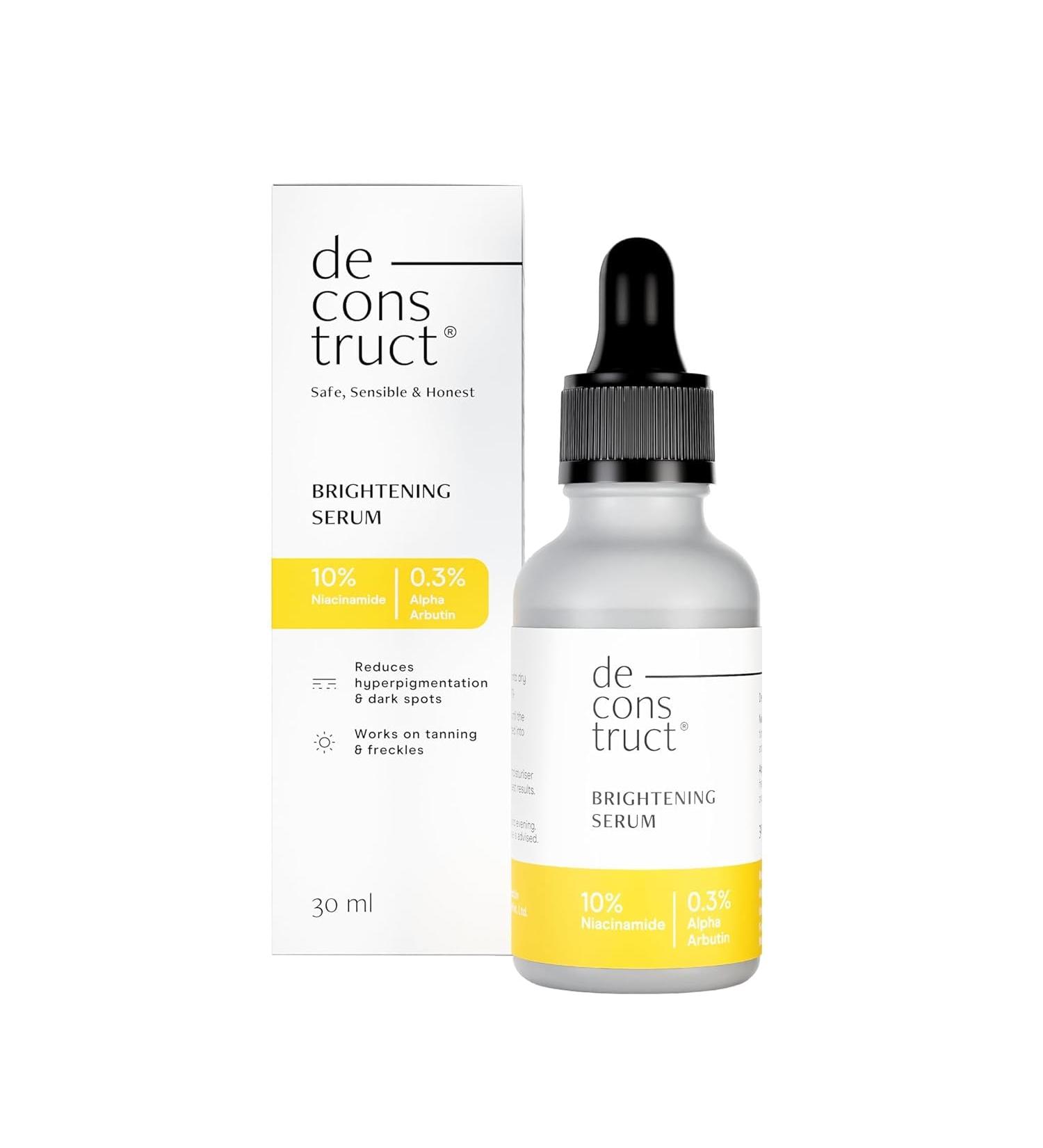 Di cons truc't Brightening Serum: 10% Niacinamide Face Serum for Pigmentation & Dark Spots | 0.3% Alpha Arbutin | For Women & Men | Reduces Dark Spots & Acne Marks | Fragrance Free | Beginner-friendly | 30ml - Buy Online on GoSupps.com